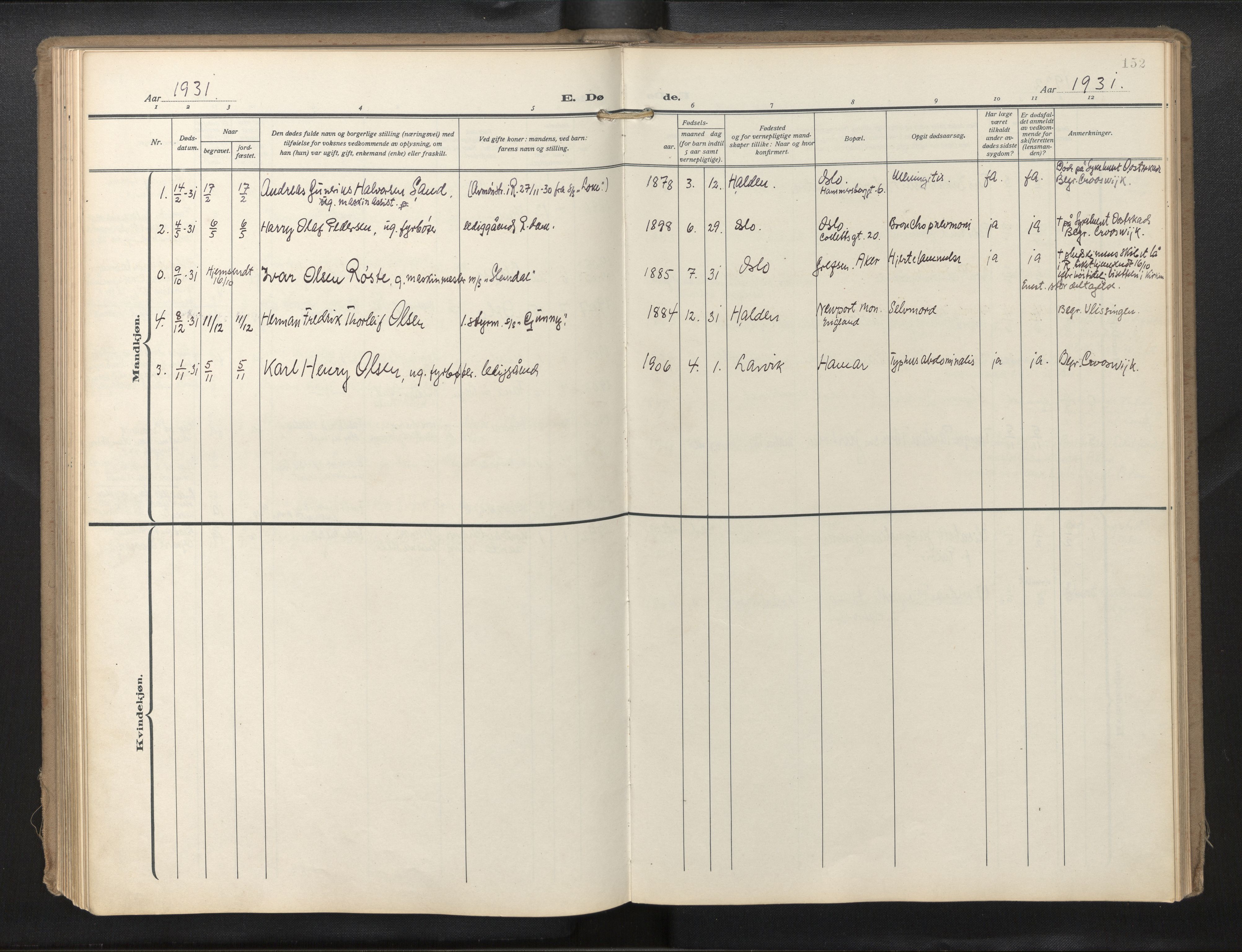 Den norske sjømannsmisjon i utlandet/Hollandske havner (Amsterdam-Rotterdam-Europort), SAB/SAB/PA-0106/H/Ha/Haa/L0004: Parish register (official) no. A 1, 1928-1956, p. 151b-152a