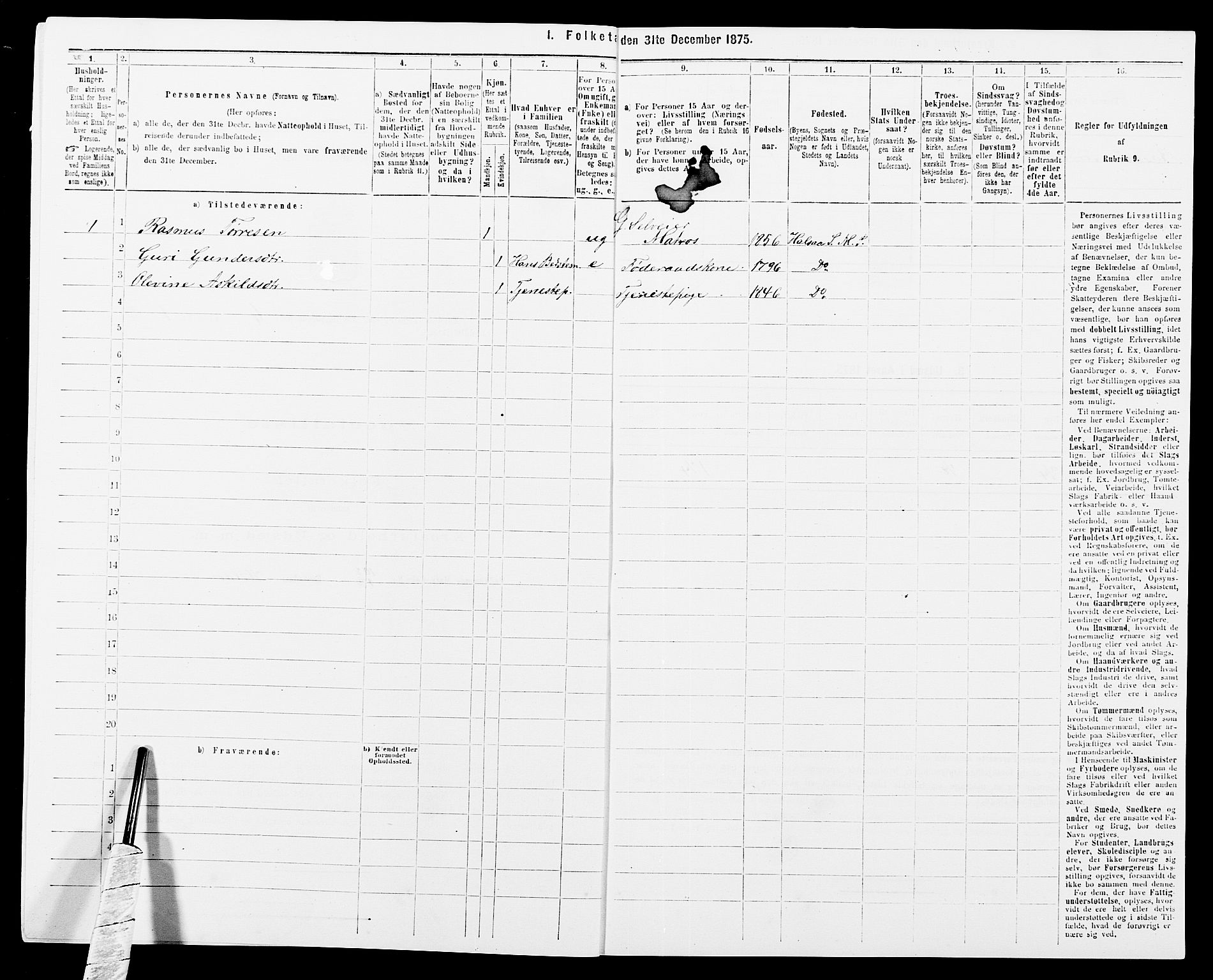 SAK, 1875 census for 1019L Mandal/Halse og Harkmark, 1875, p. 848