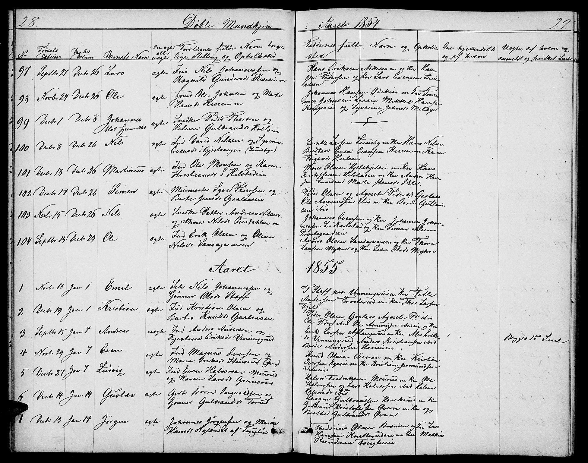 Nes prestekontor, Hedmark, SAH/PREST-020/L/La/L0005: Parish register (copy) no. 5, 1852-1889, p. 28-29