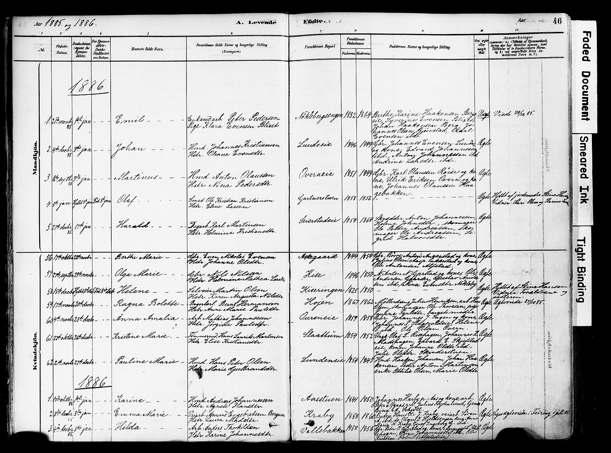 Østre Toten prestekontor, SAH/PREST-104/H/Ha/Haa/L0006: Parish register (official) no. 6 /1, 1878-1896, p. 46