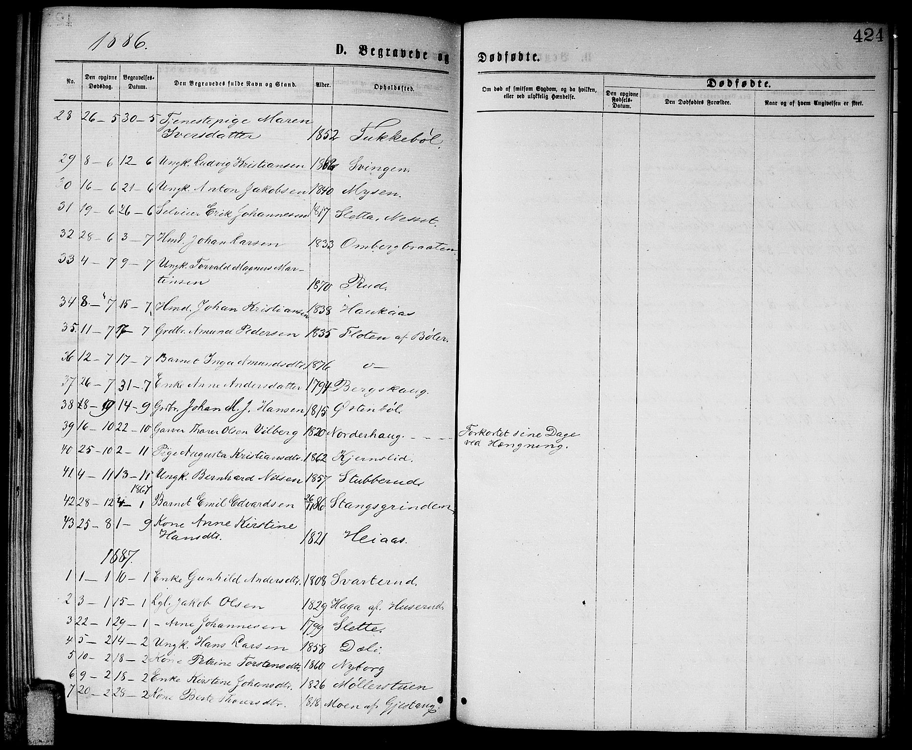 Enebakk prestekontor Kirkebøker, SAO/A-10171c/G/Ga/L0005: Parish register (copy) no. I 5, 1867-1888, p. 424