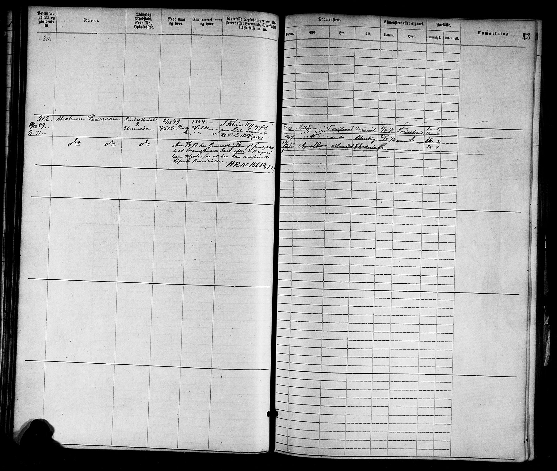 Mandal mønstringskrets, AV/SAK-2031-0016/F/Fa/L0001: Annotasjonsrulle nr 1-1920 med register, L-3, 1869-1881, p. 71