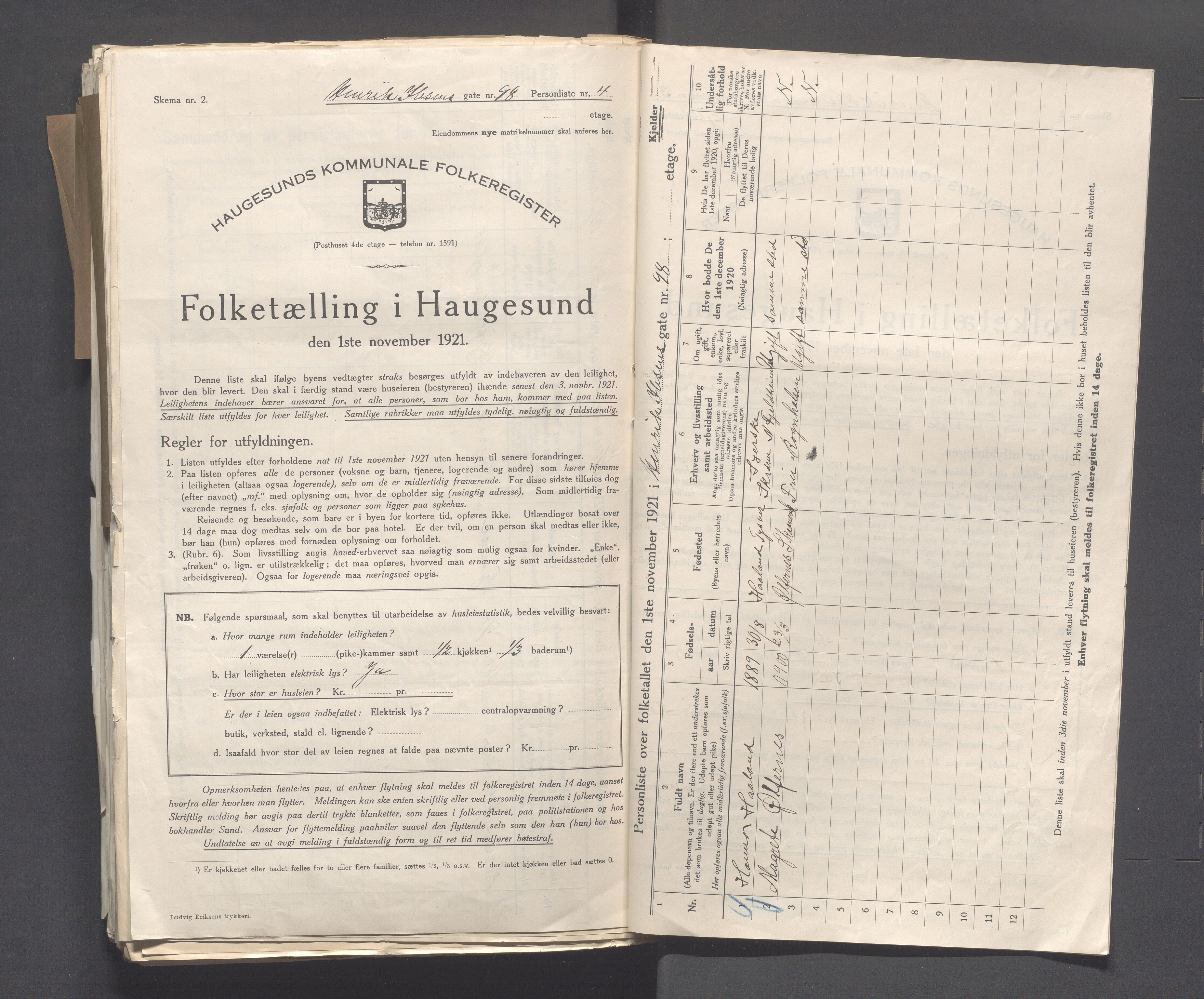 IKAR, Local census 1.11.1921 for Haugesund, 1921, p. 2236