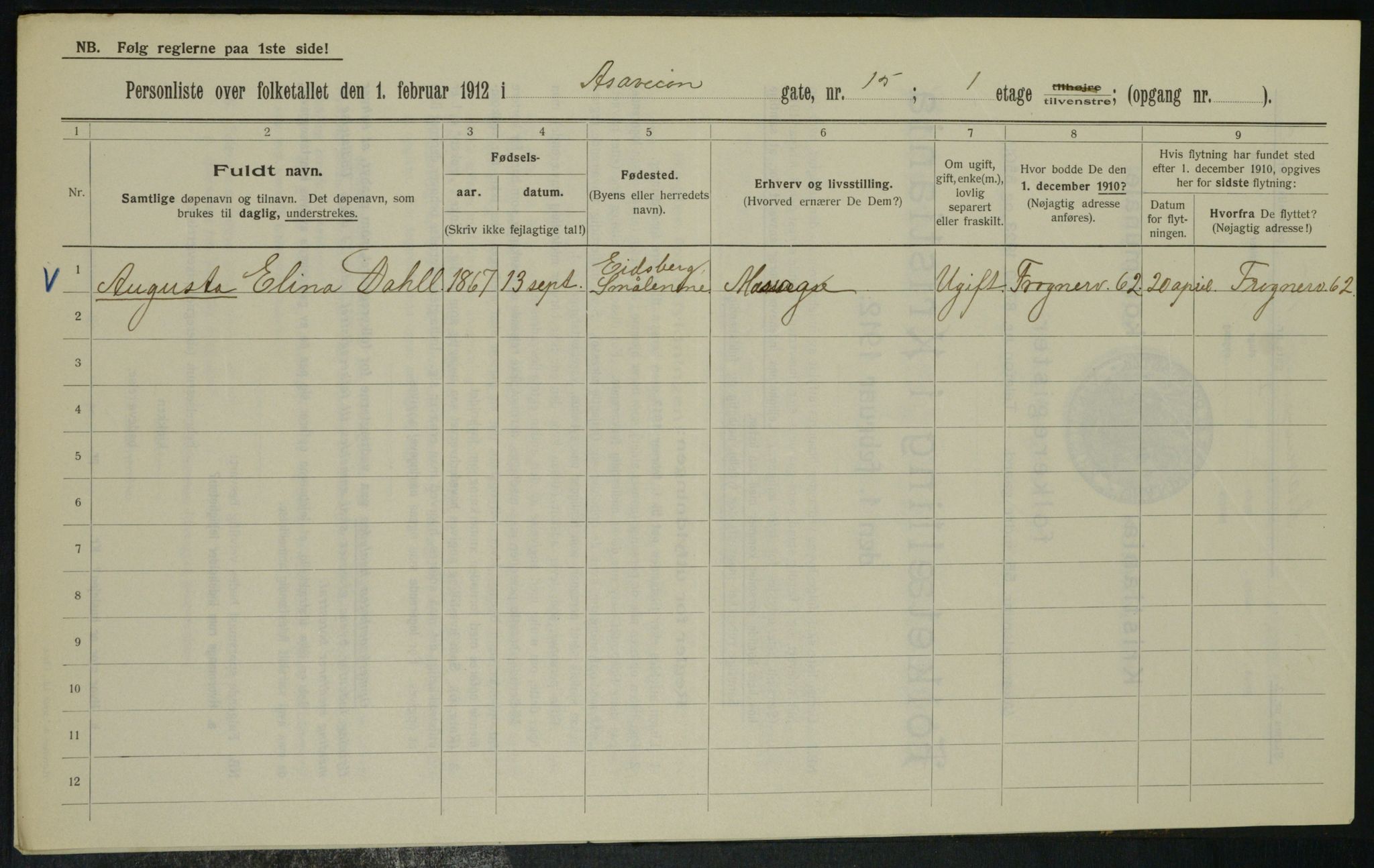 OBA, Municipal Census 1912 for Kristiania, 1912, p. 131071