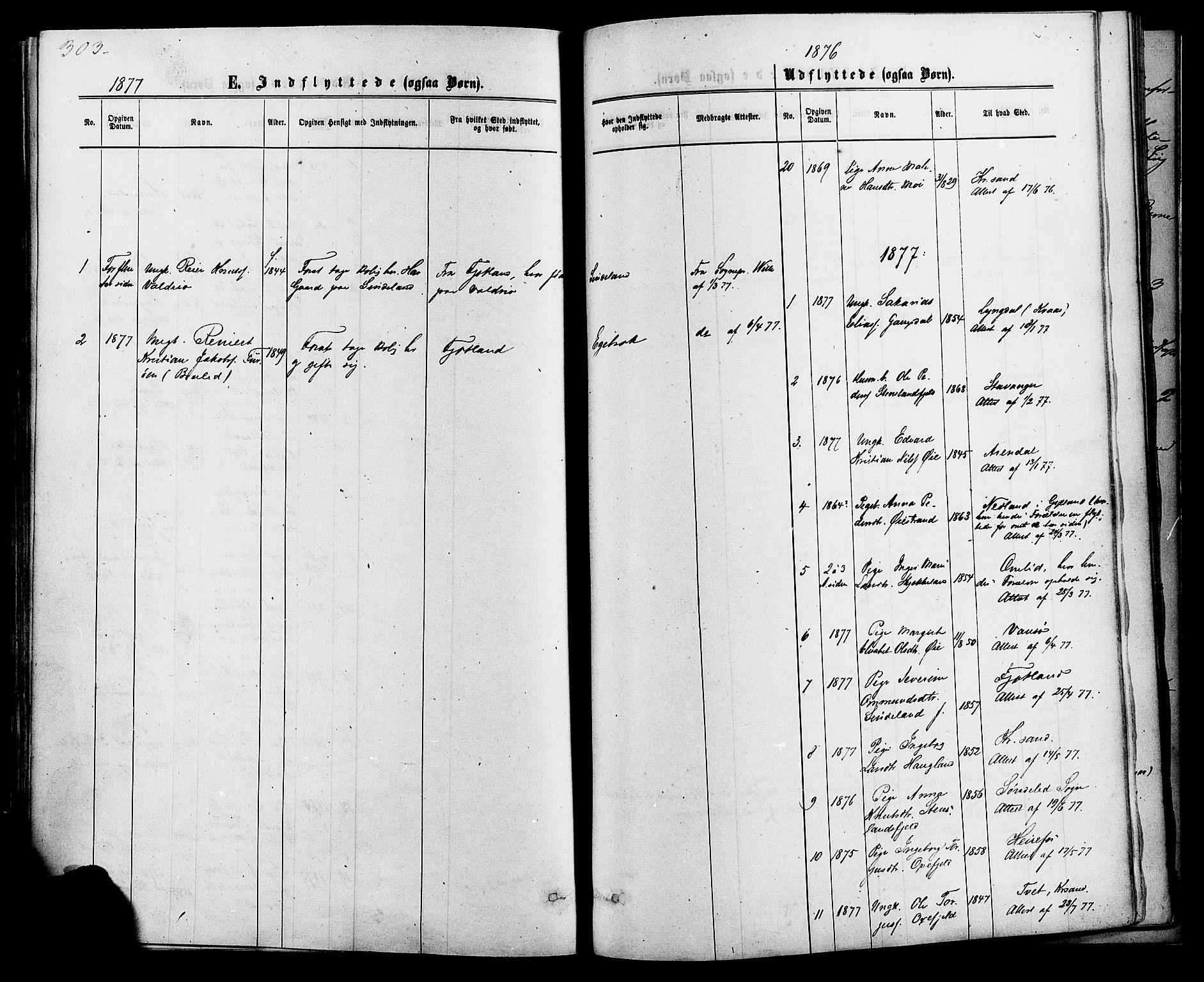 Kvinesdal sokneprestkontor, AV/SAK-1111-0026/F/Fa/Fab/L0007: Parish register (official) no. A 7, 1870-1885, p. 303