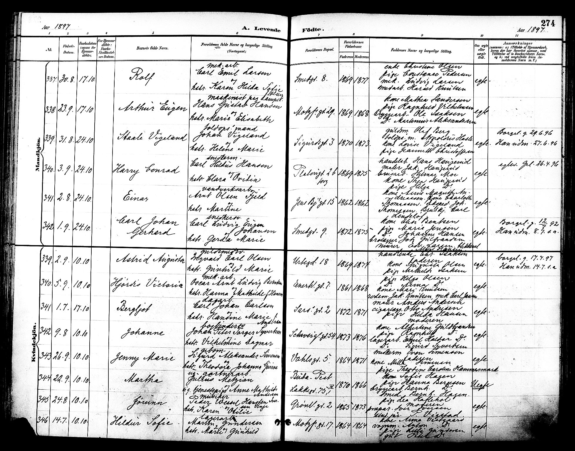 Grønland prestekontor Kirkebøker, SAO/A-10848/F/Fa/L0012: Parish register (official) no. 12, 1893-1900, p. 274