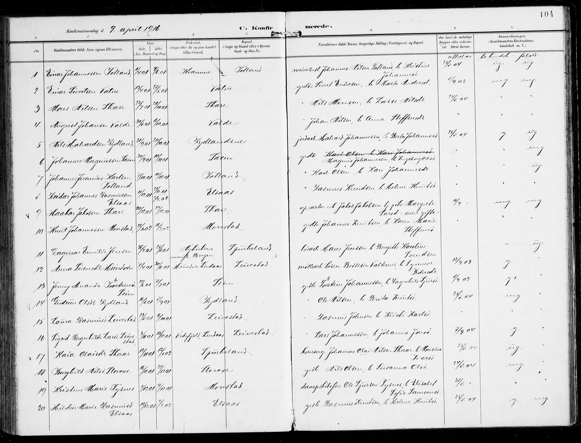 Alversund Sokneprestembete, AV/SAB-A-73901/H/Ha/Haa/Haad/L0004: Parish register (official) no. D 4, 1898-1926, p. 104