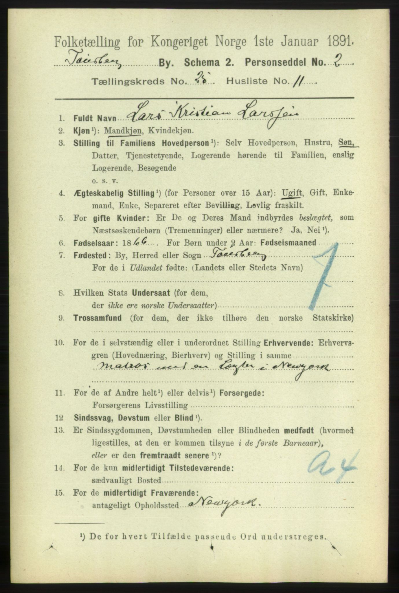 RA, 1891 census for 0705 Tønsberg, 1891, p. 6632