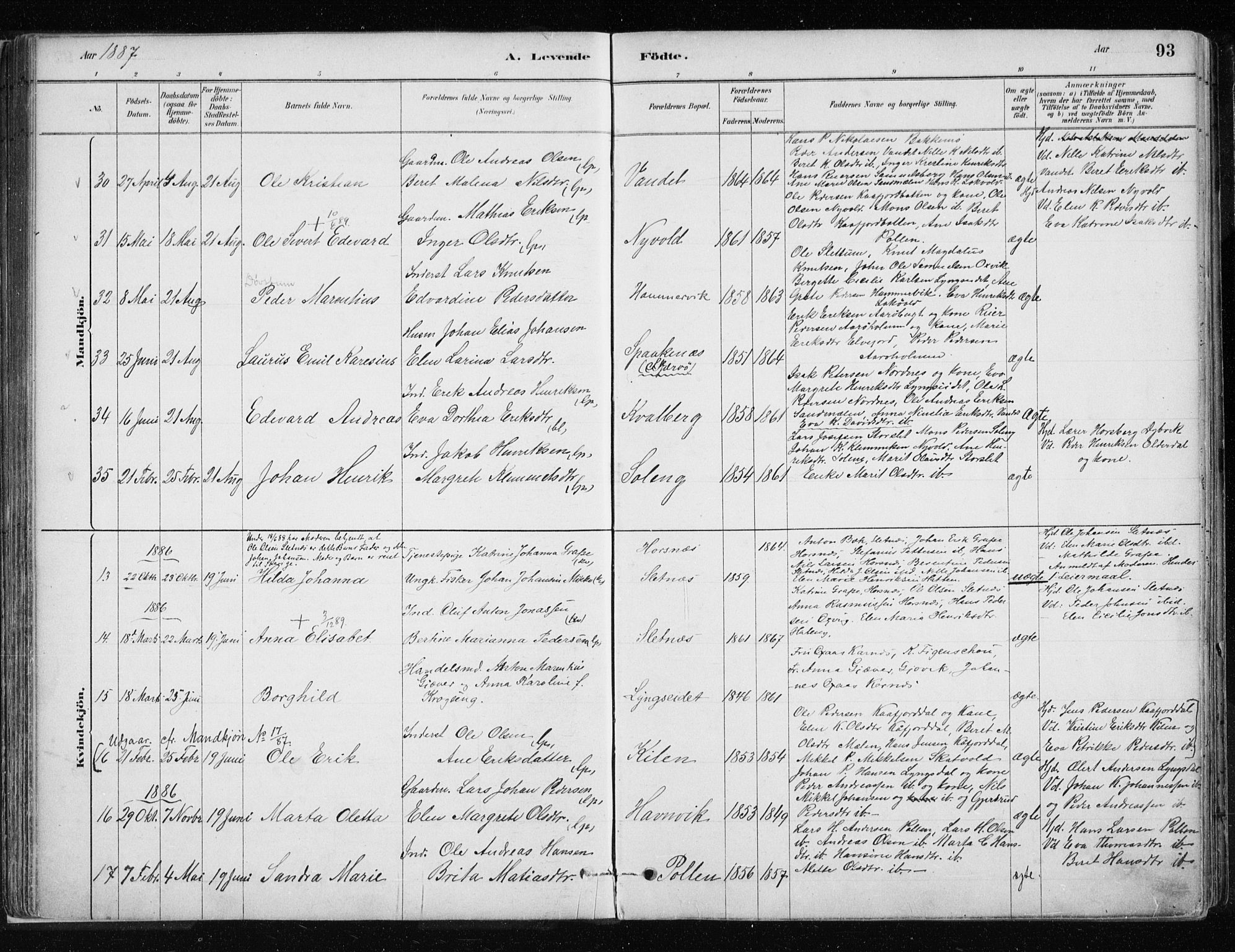 Lyngen sokneprestembete, AV/SATØ-S-1289/H/He/Hea/L0007kirke: Parish register (official) no. 7, 1879-1890, p. 93