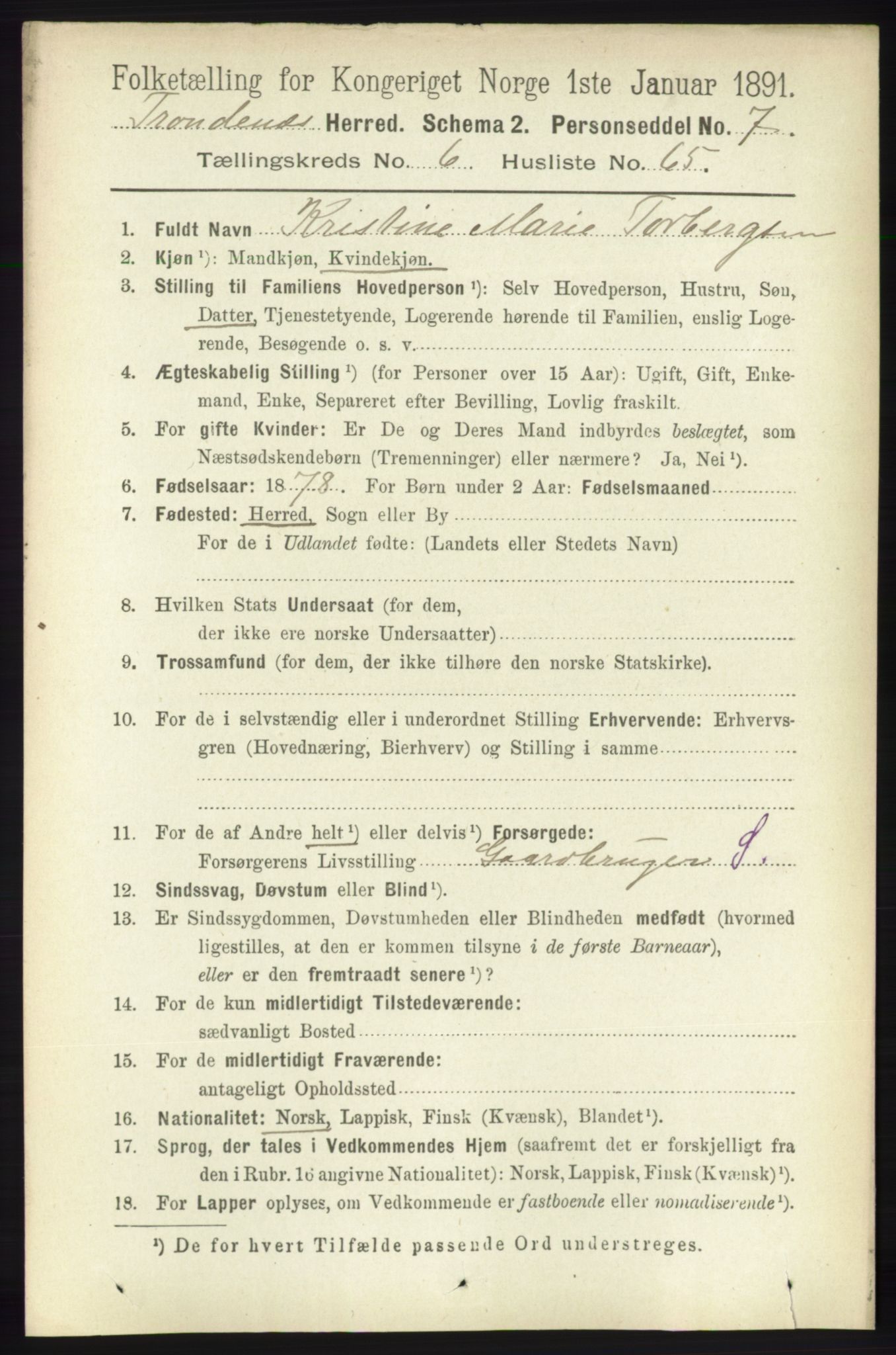 RA, 1891 census for 1914 Trondenes, 1891, p. 4246