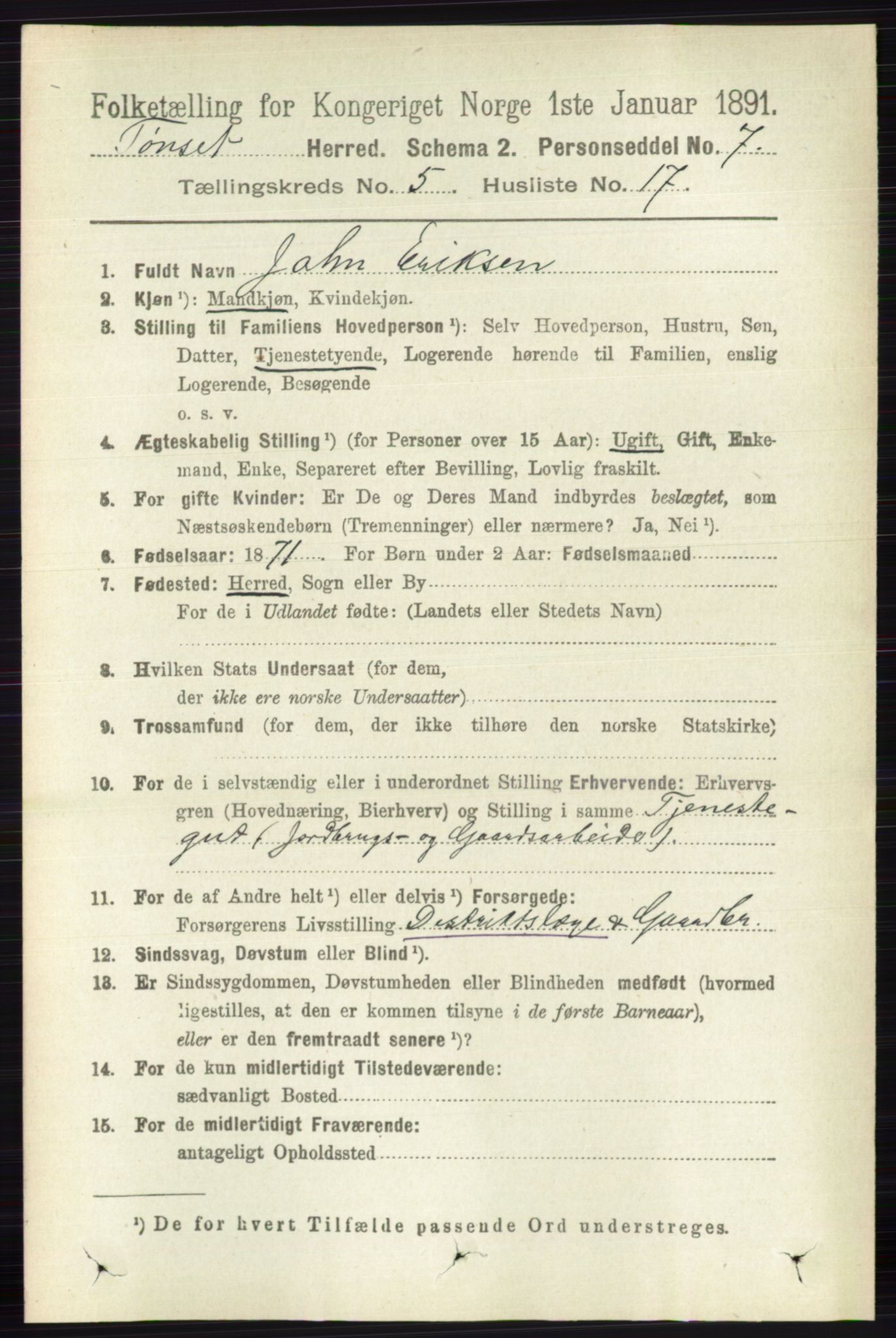 RA, 1891 census for 0437 Tynset, 1891, p. 1176