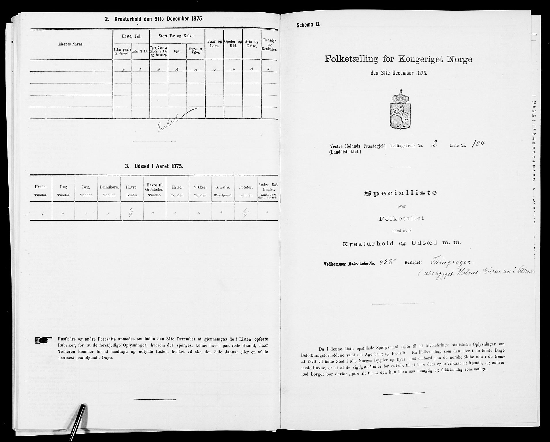 SAK, 1875 census for 0926L Vestre Moland/Vestre Moland, 1875, p. 388