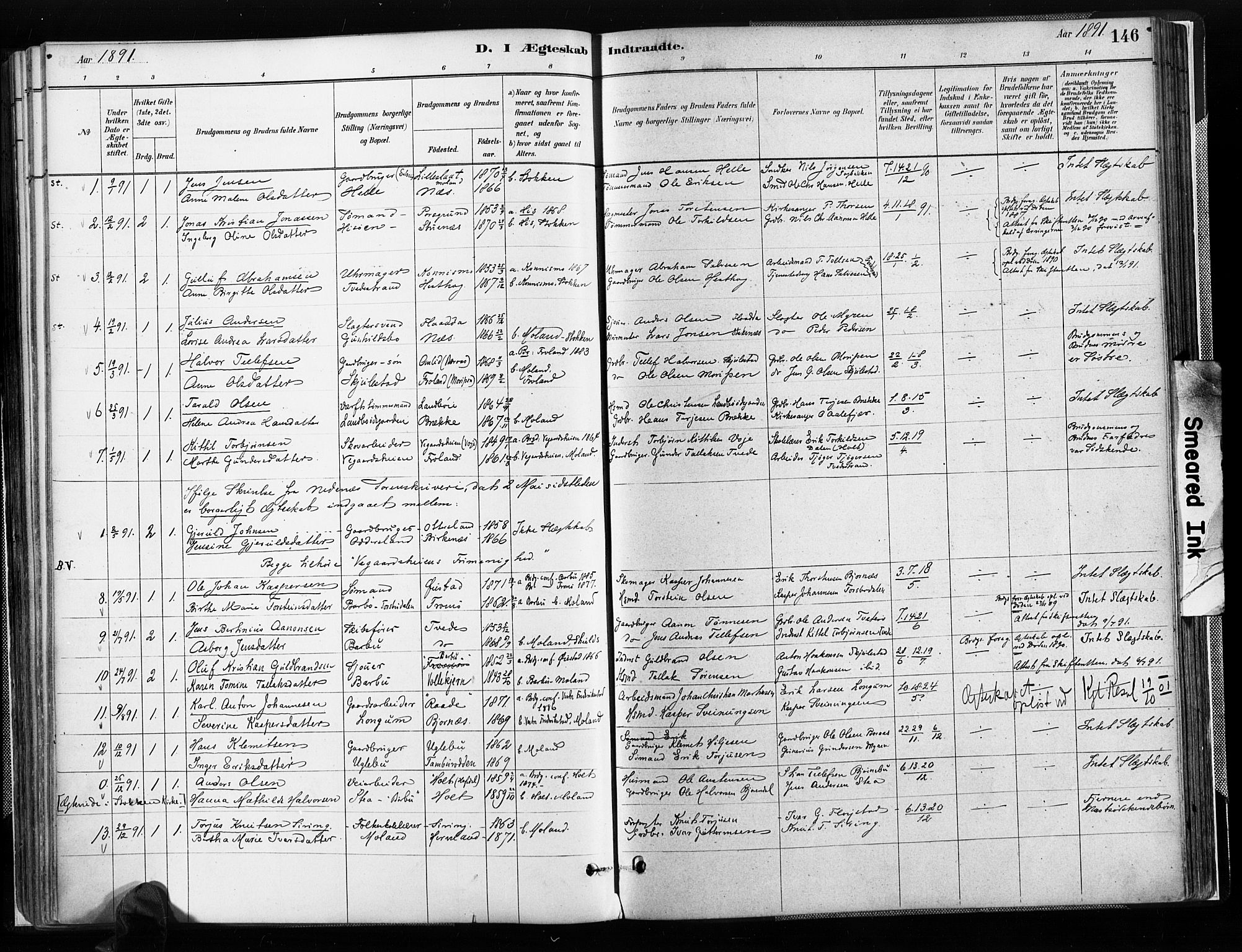Austre Moland sokneprestkontor, SAK/1111-0001/F/Fa/Faa/L0010: Parish register (official) no. A 10, 1880-1904, p. 146