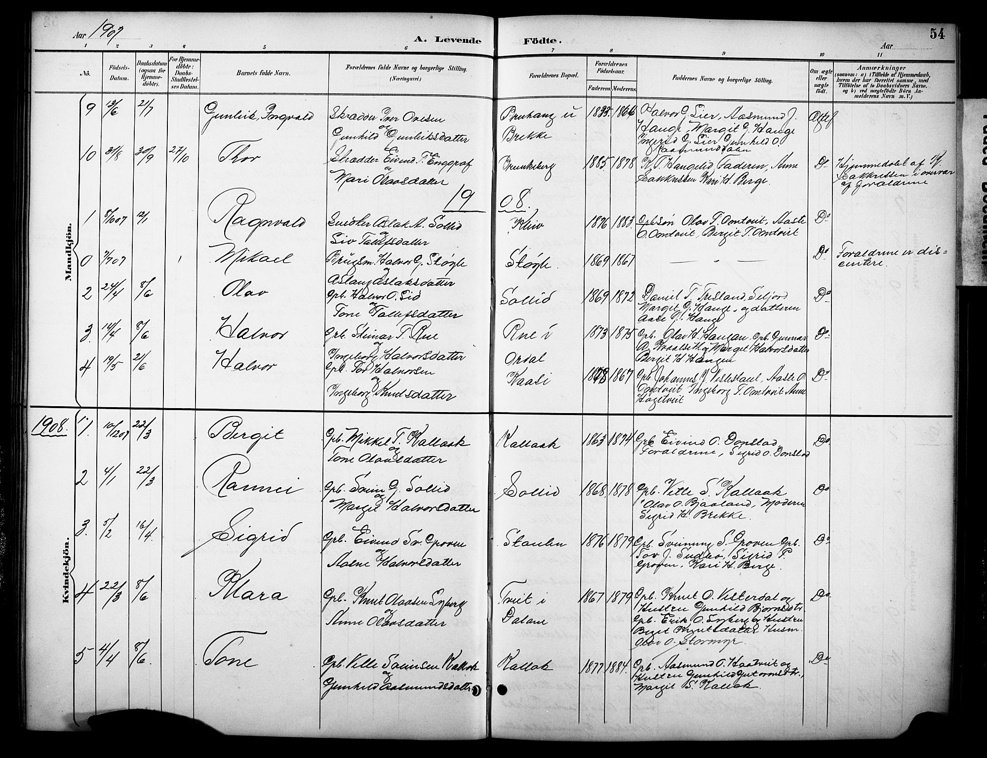 Kviteseid kirkebøker, SAKO/A-276/G/Gb/L0003: Parish register (copy) no. II 3, 1893-1933, p. 54
