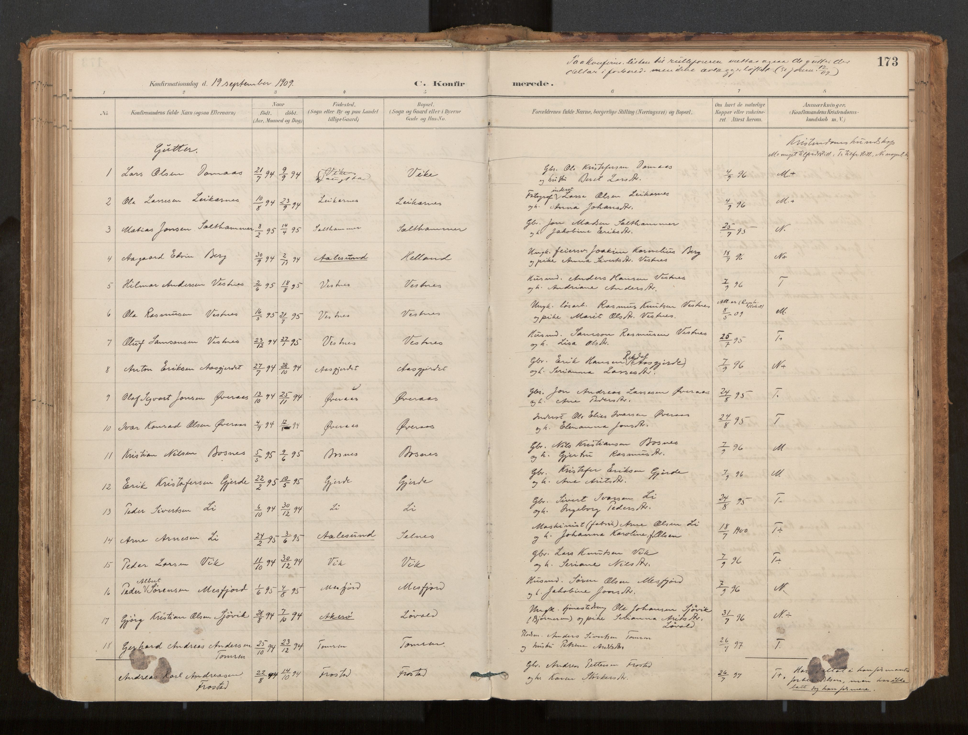 Ministerialprotokoller, klokkerbøker og fødselsregistre - Møre og Romsdal, AV/SAT-A-1454/539/L0531: Parish register (official) no. 539A04, 1887-1913, p. 173