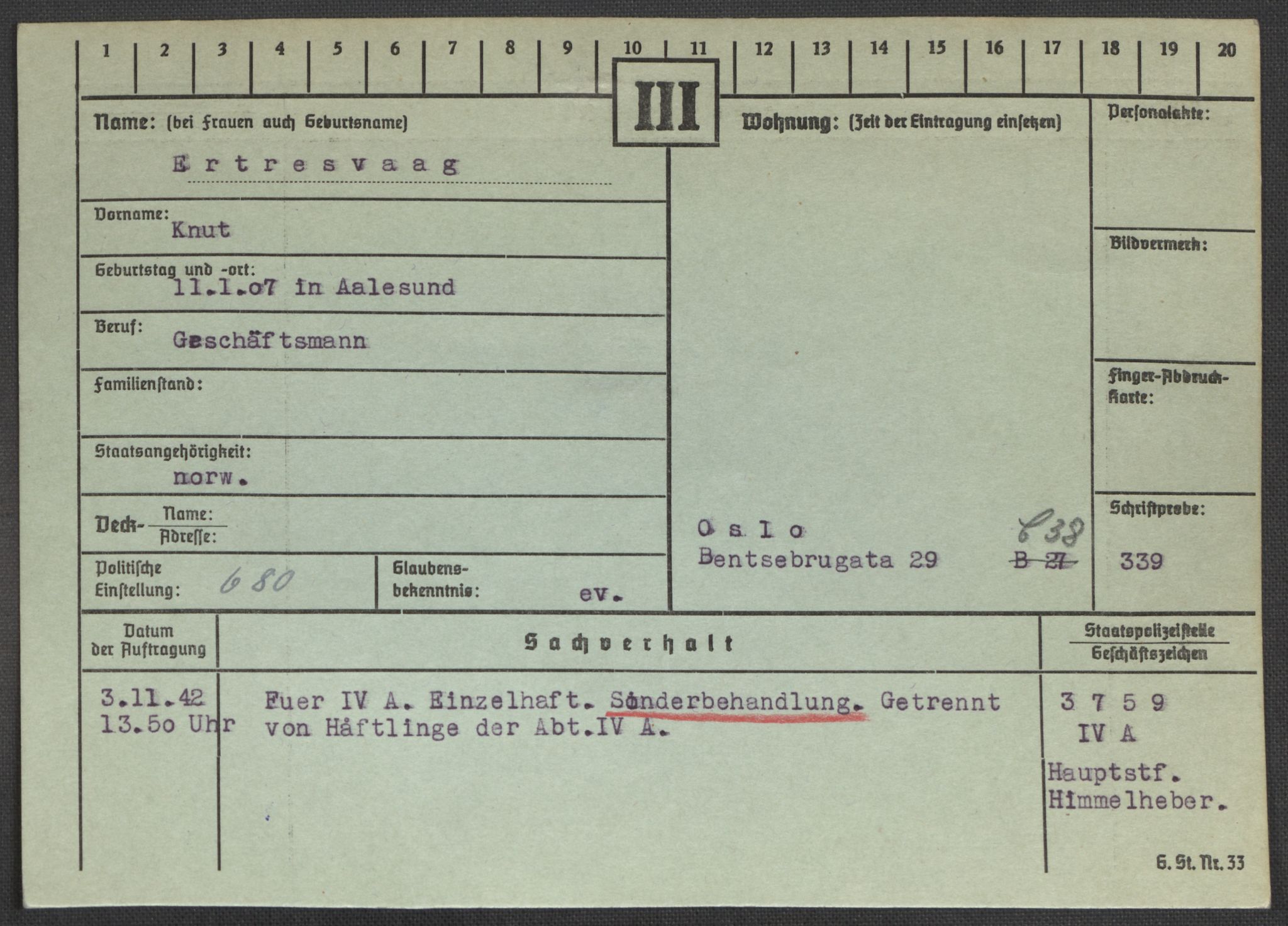 Befehlshaber der Sicherheitspolizei und des SD, AV/RA-RAFA-5969/E/Ea/Eaa/L0003: Register over norske fanger i Møllergata 19: Eng-Hag, 1940-1945, p. 154