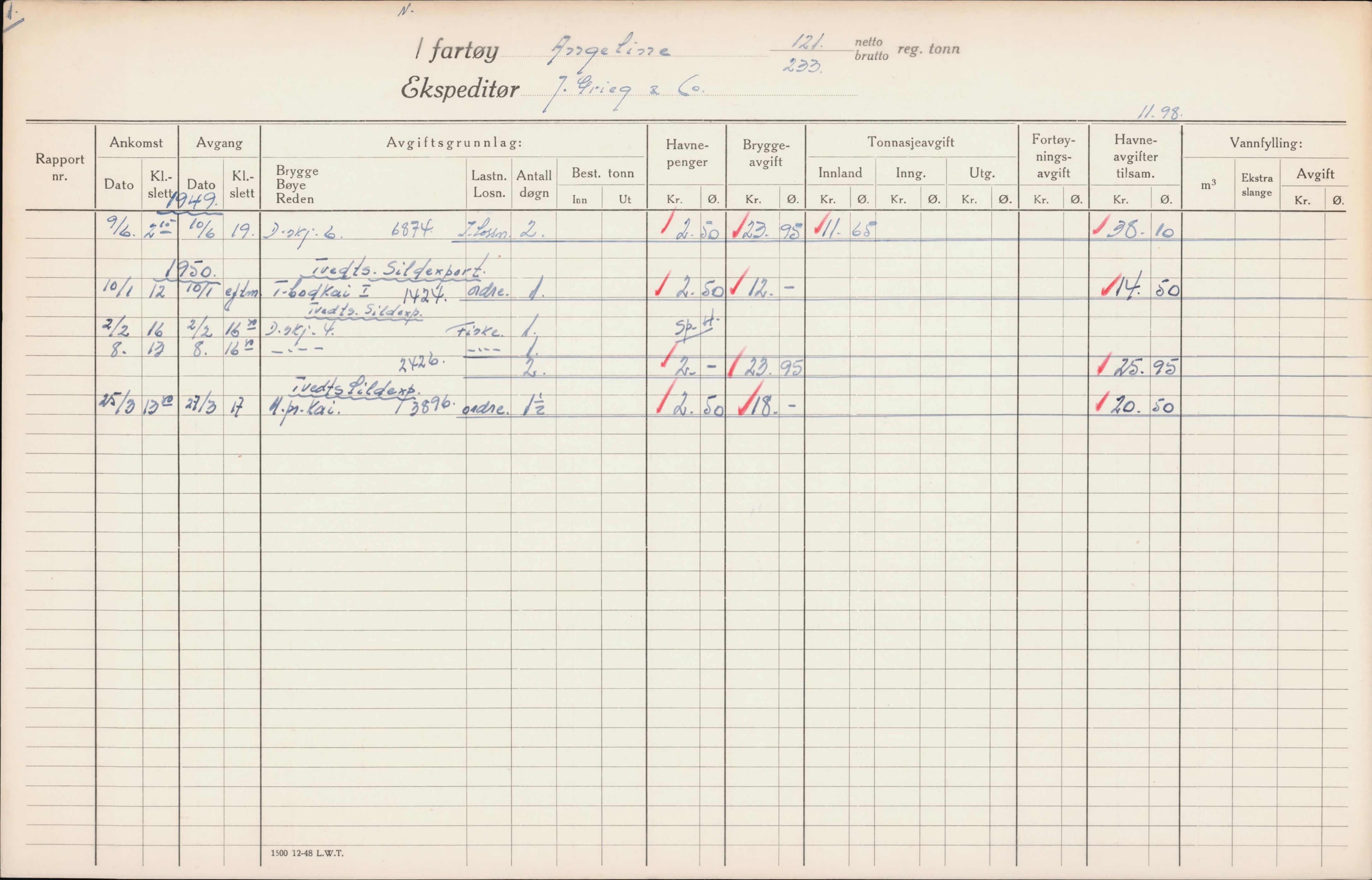 Bergen kommune. Havnekontor/havnefogd, BBA/A-0742/H/Ha/Hac/L0003: Skipsregister Angeliki H-Arroi, 1941-1975