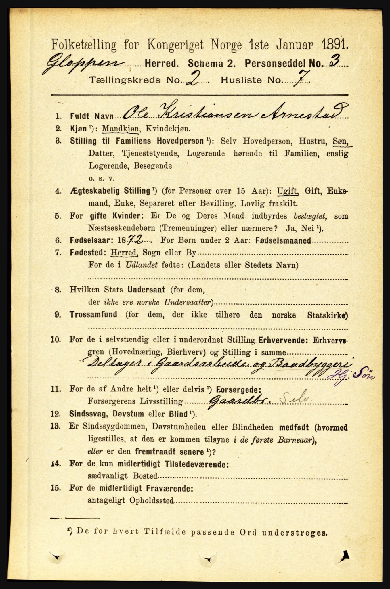 RA, 1891 census for 1445 Gloppen, 1891, p. 667