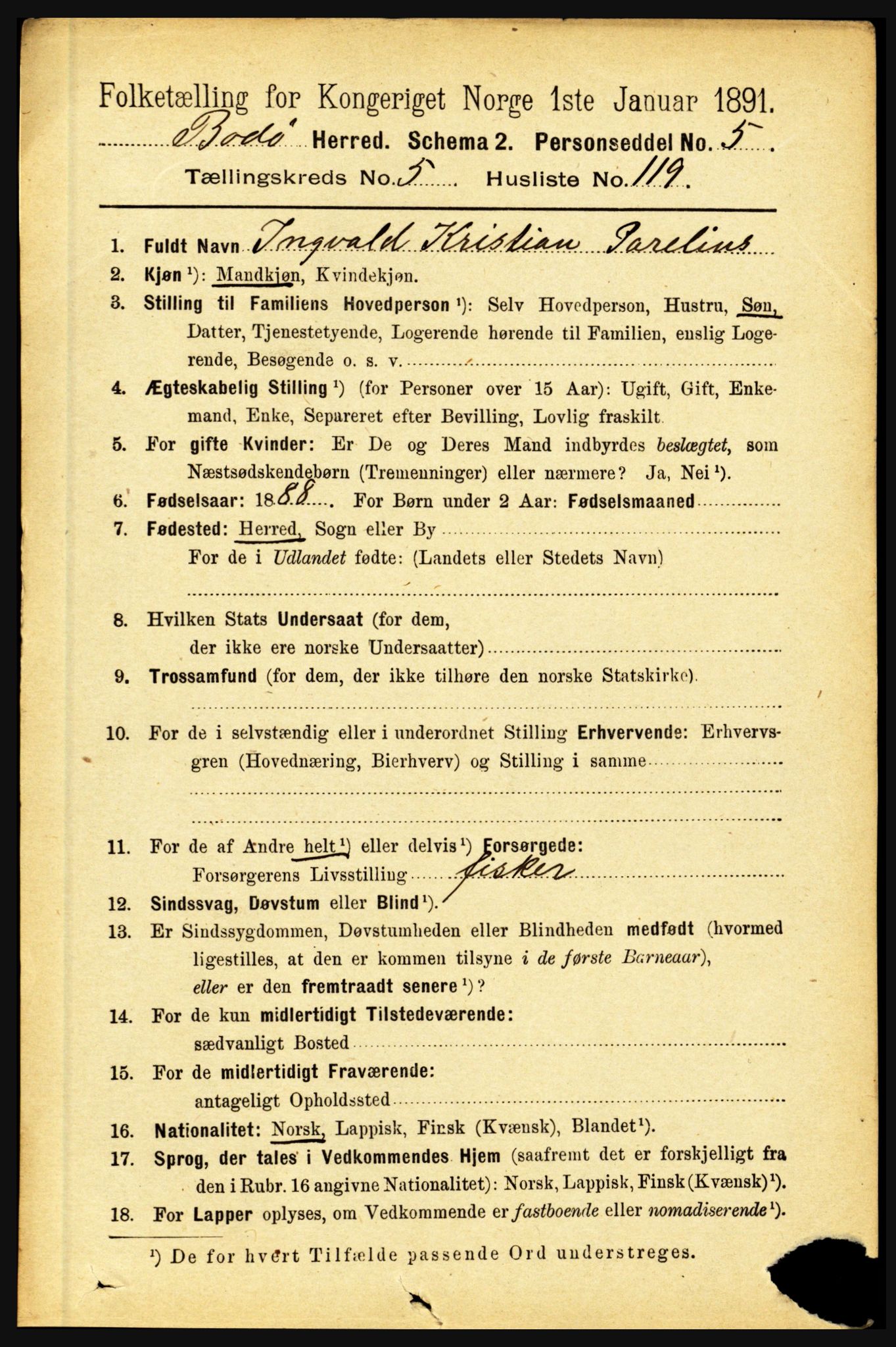 RA, 1891 census for 1843 Bodø, 1891, p. 3826