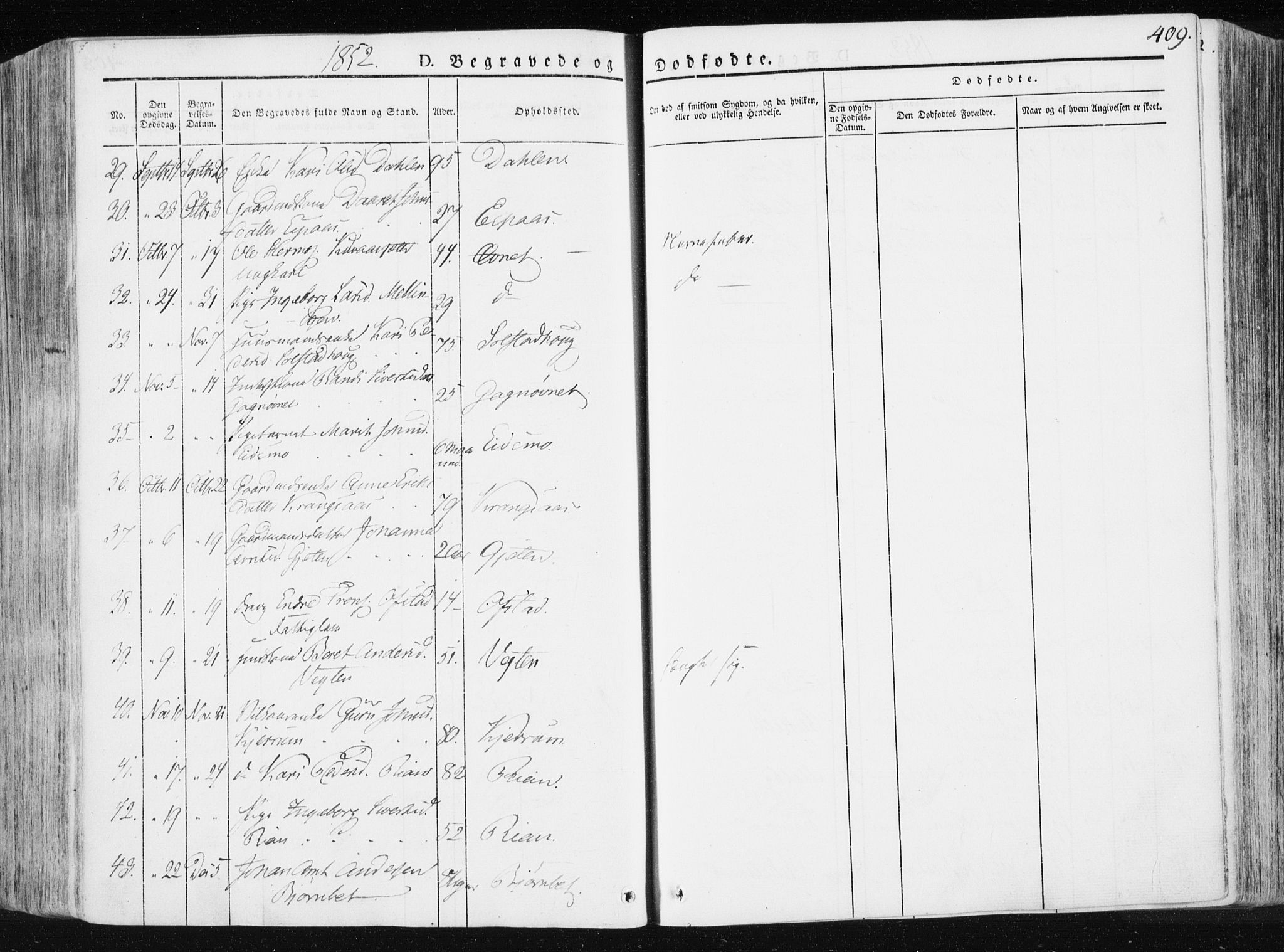 Ministerialprotokoller, klokkerbøker og fødselsregistre - Sør-Trøndelag, SAT/A-1456/665/L0771: Parish register (official) no. 665A06, 1830-1856, p. 409