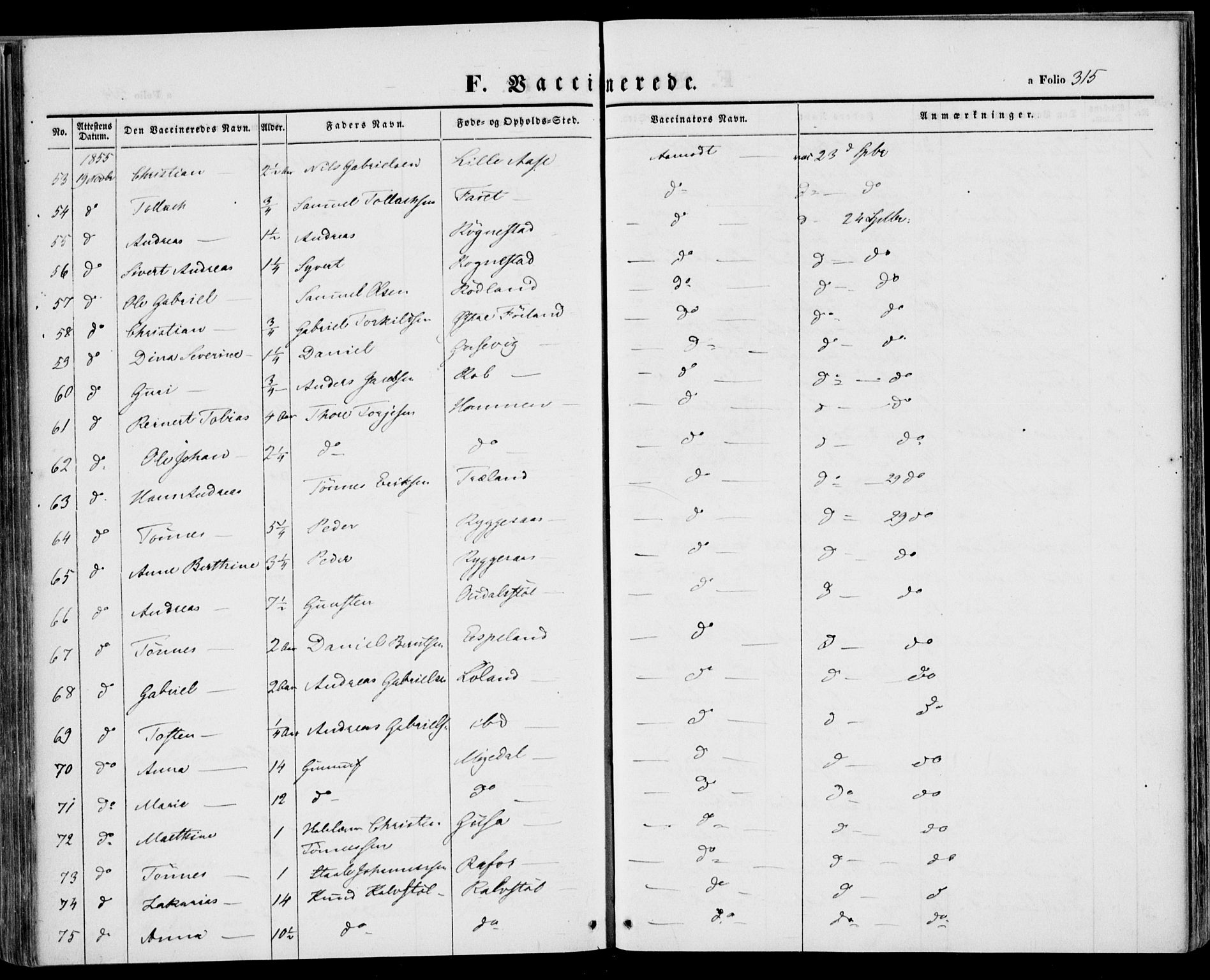 Kvinesdal sokneprestkontor, AV/SAK-1111-0026/F/Fa/Fab/L0005: Parish register (official) no. A 5, 1844-1857, p. 315