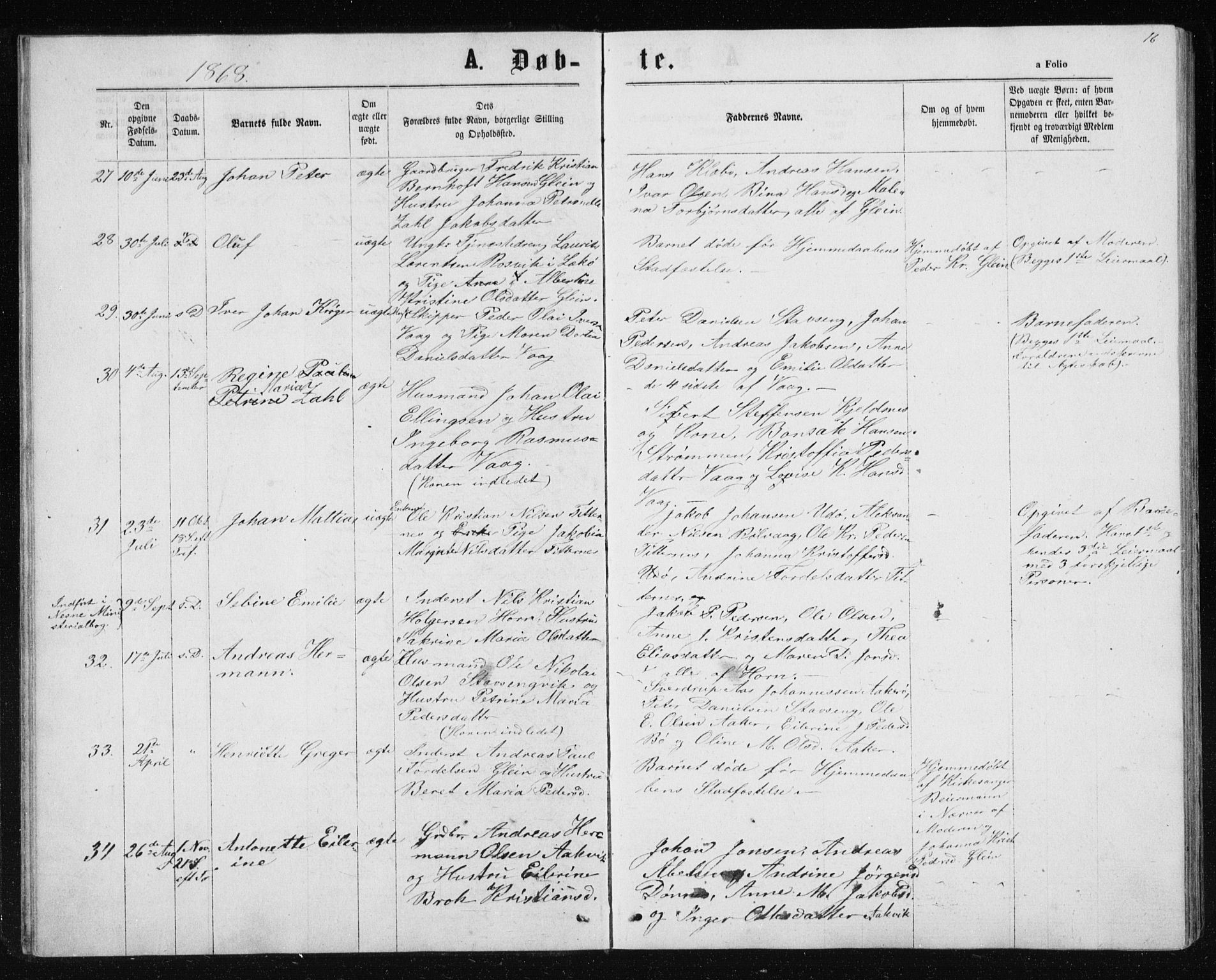 Ministerialprotokoller, klokkerbøker og fødselsregistre - Nordland, AV/SAT-A-1459/835/L0531: Parish register (copy) no. 835C03, 1865-1877, p. 16