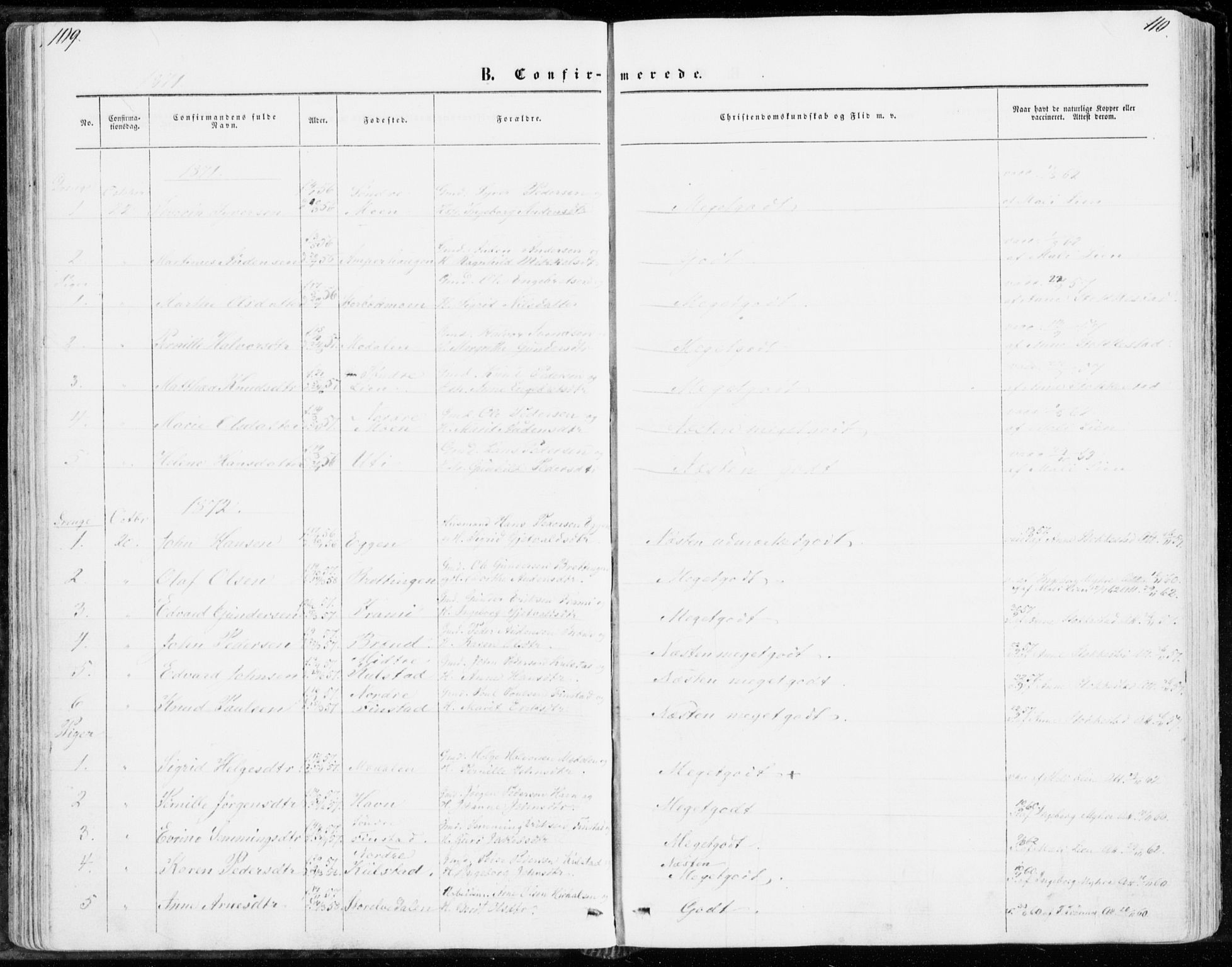 Sollia prestekontor, SAH/PREST-050/H/Ha/Haa/L0001: Parish register (official) no. 1, 1856-1885, p. 109-110