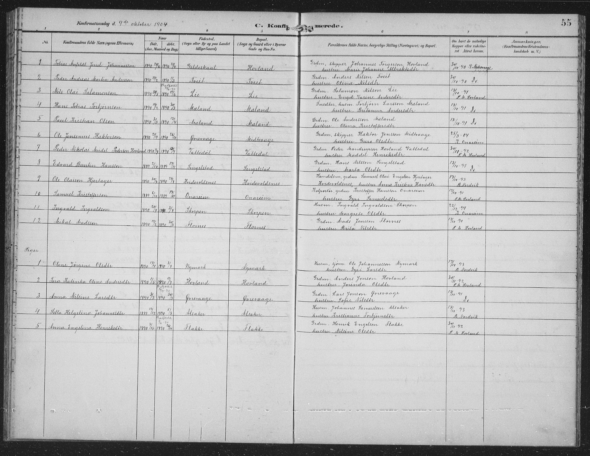 Tysnes sokneprestembete, SAB/A-78601/H/Hab: Parish register (copy) no. C 2, 1896-1907, p. 55