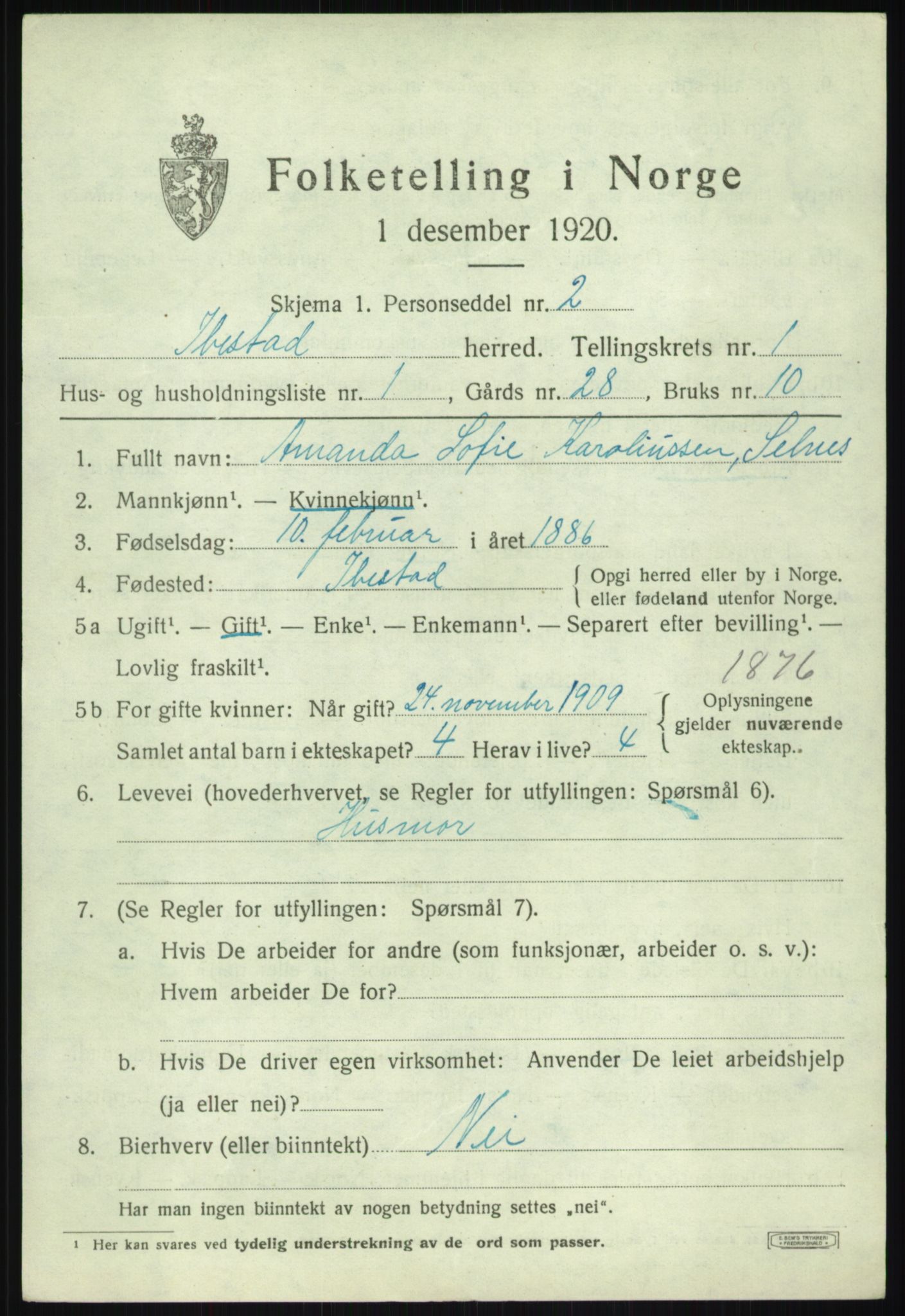 SATØ, 1920 census for Ibestad, 1920, p. 2020