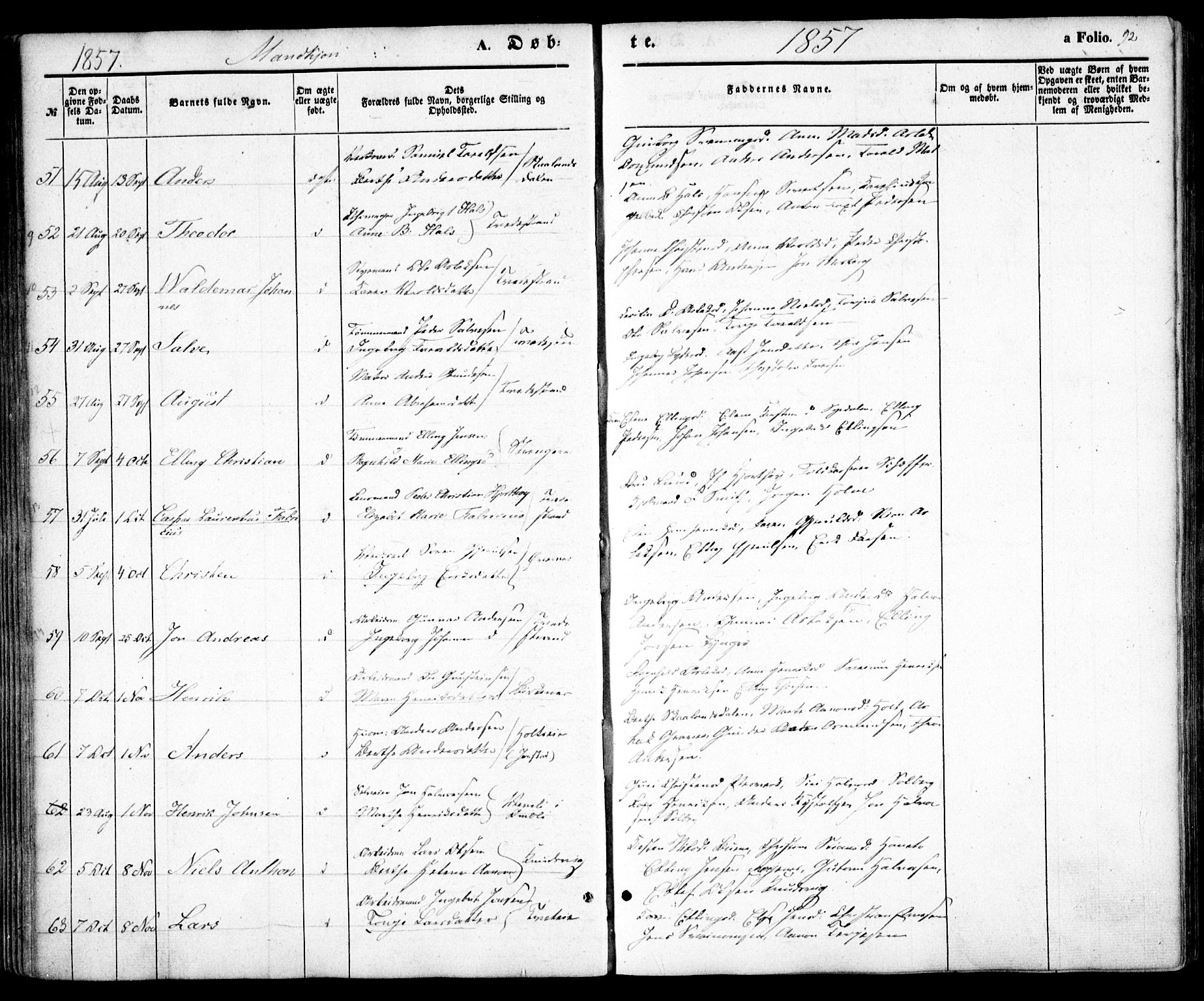 Holt sokneprestkontor, AV/SAK-1111-0021/F/Fa/L0008: Parish register (official) no. A 8, 1849-1860, p. 92