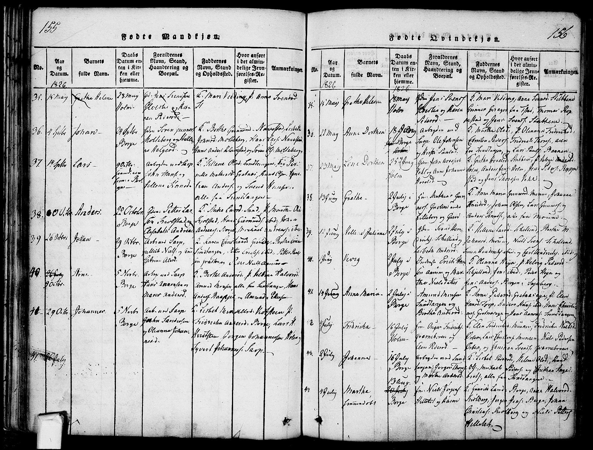 Borge prestekontor Kirkebøker, AV/SAO-A-10903/F/Fa/L0003: Parish register (official) no. I 3, 1815-1836, p. 155-156