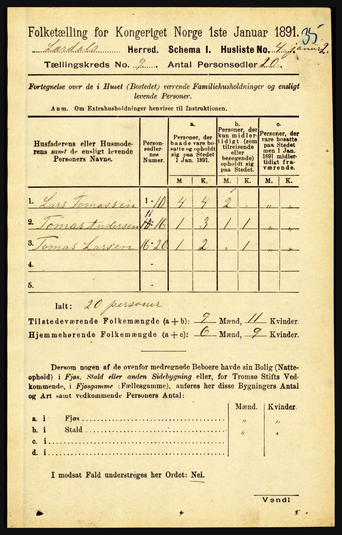RA, 1891 census for 1422 Lærdal, 1891, p. 1336