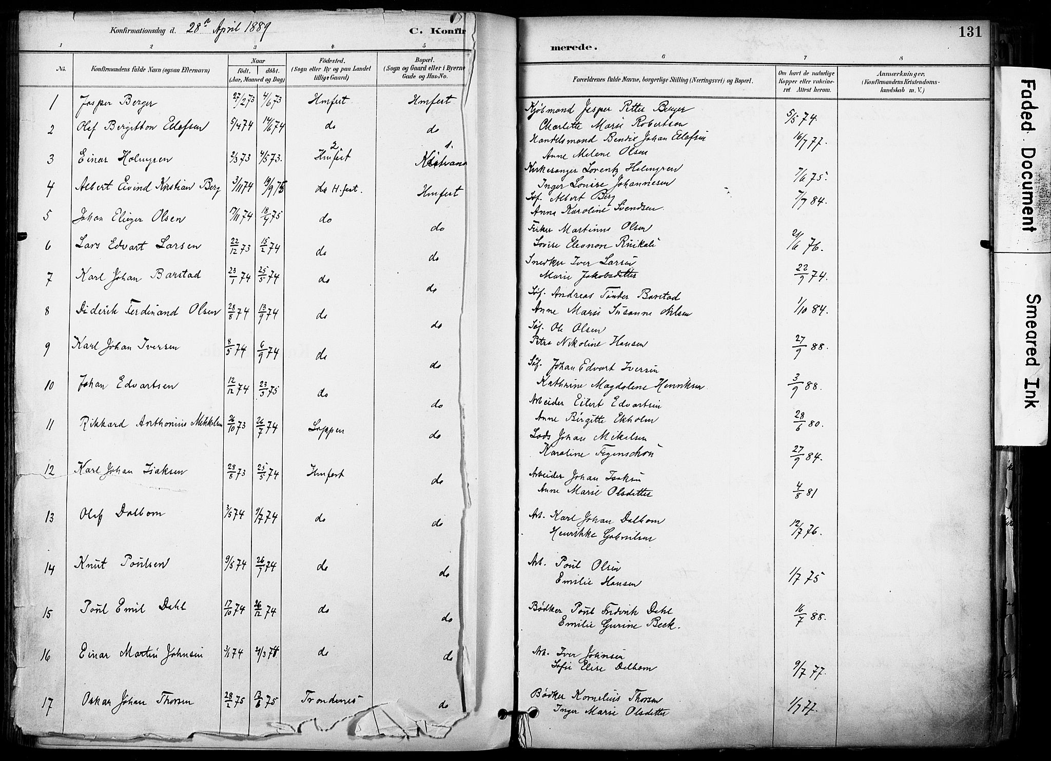 Hammerfest sokneprestkontor, AV/SATØ-S-1347/H/Ha/L0009.kirke: Parish register (official) no. 9, 1889-1897, p. 131