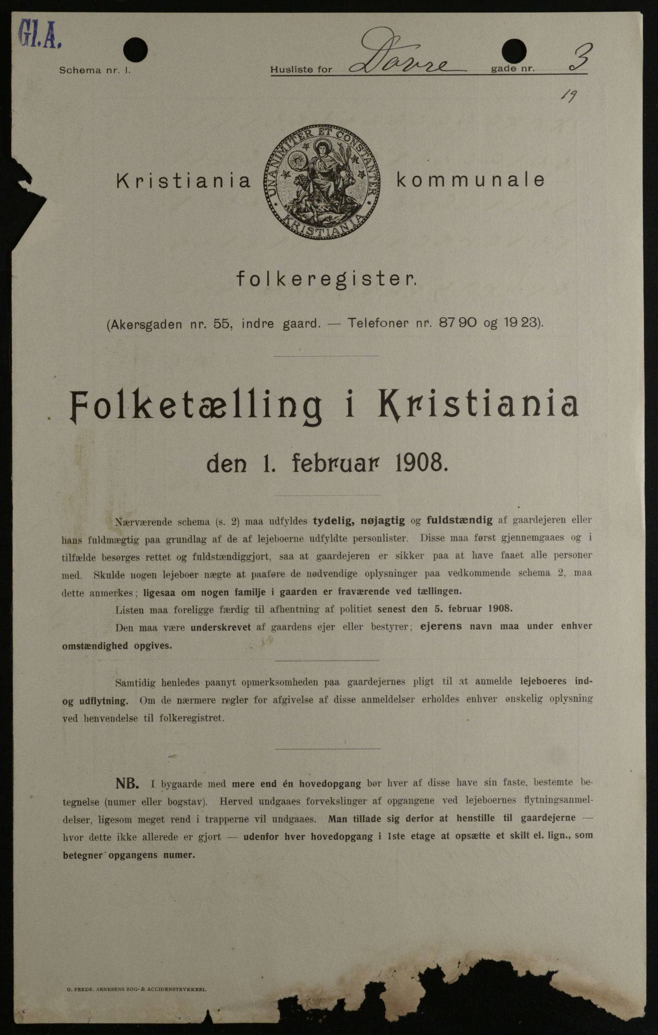 OBA, Municipal Census 1908 for Kristiania, 1908, p. 14943