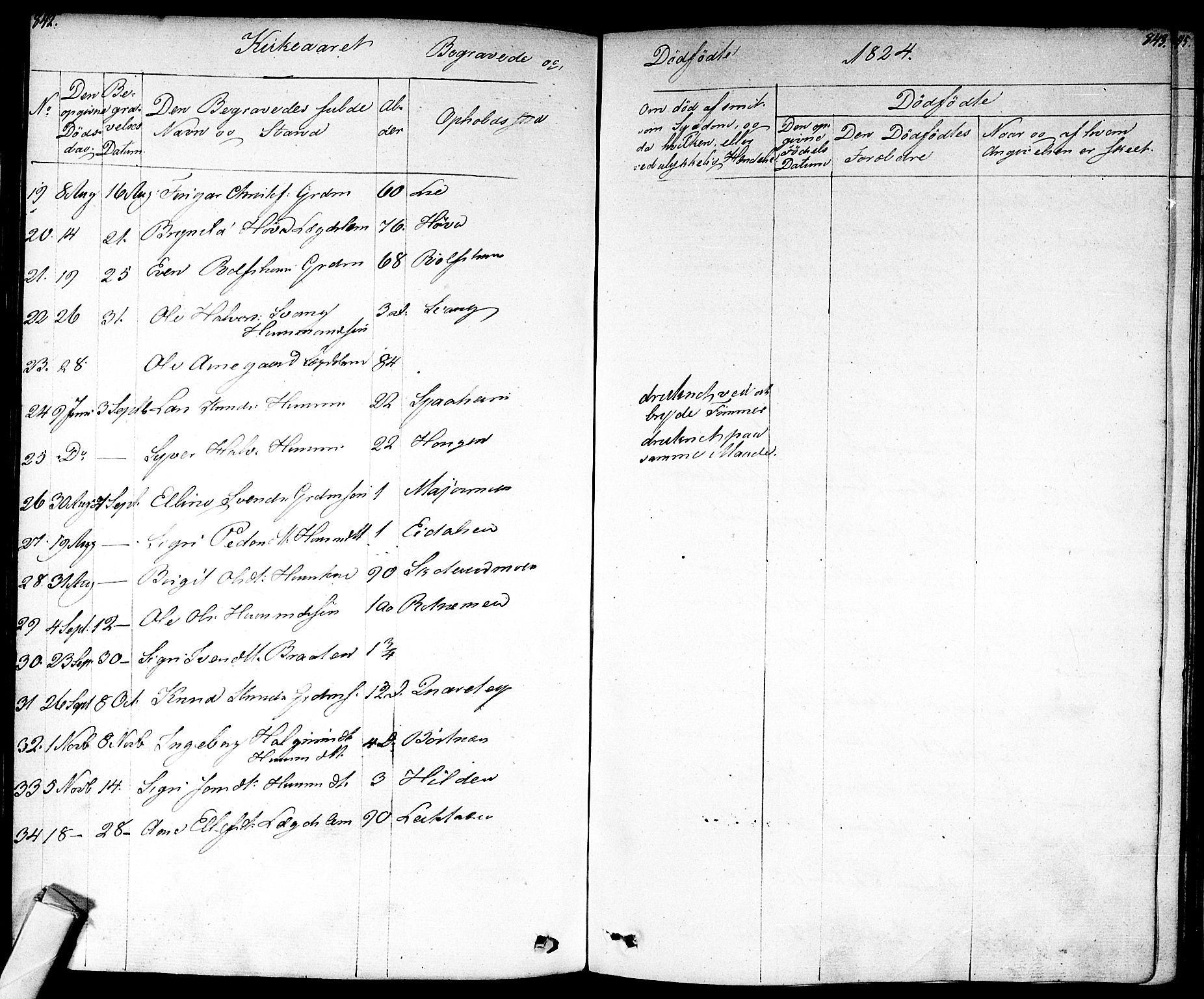 Nes kirkebøker, AV/SAKO-A-236/F/Fa/L0008: Parish register (official) no. 8, 1824-1834, p. 842-843