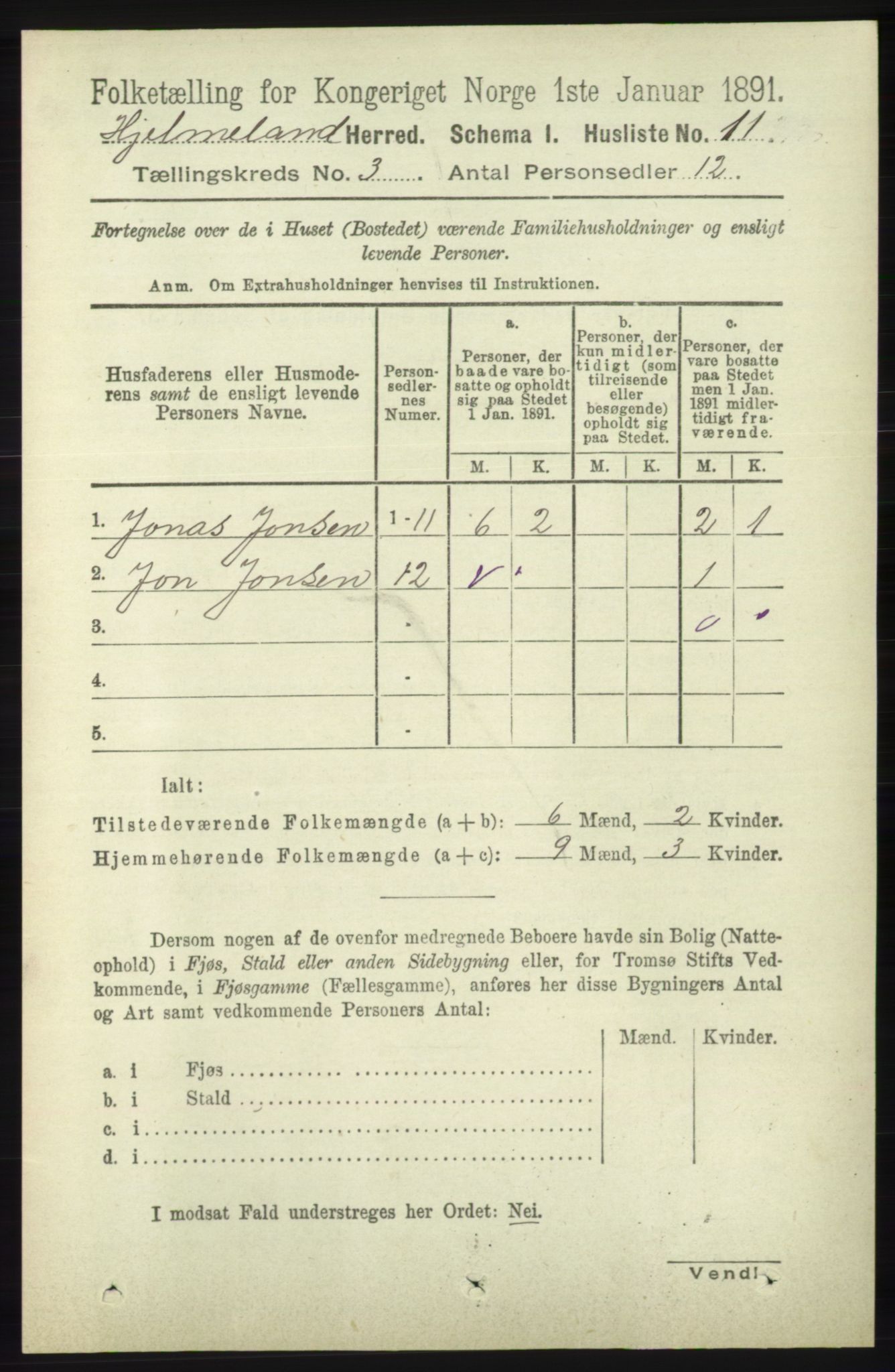 RA, 1891 census for 1133 Hjelmeland, 1891, p. 702