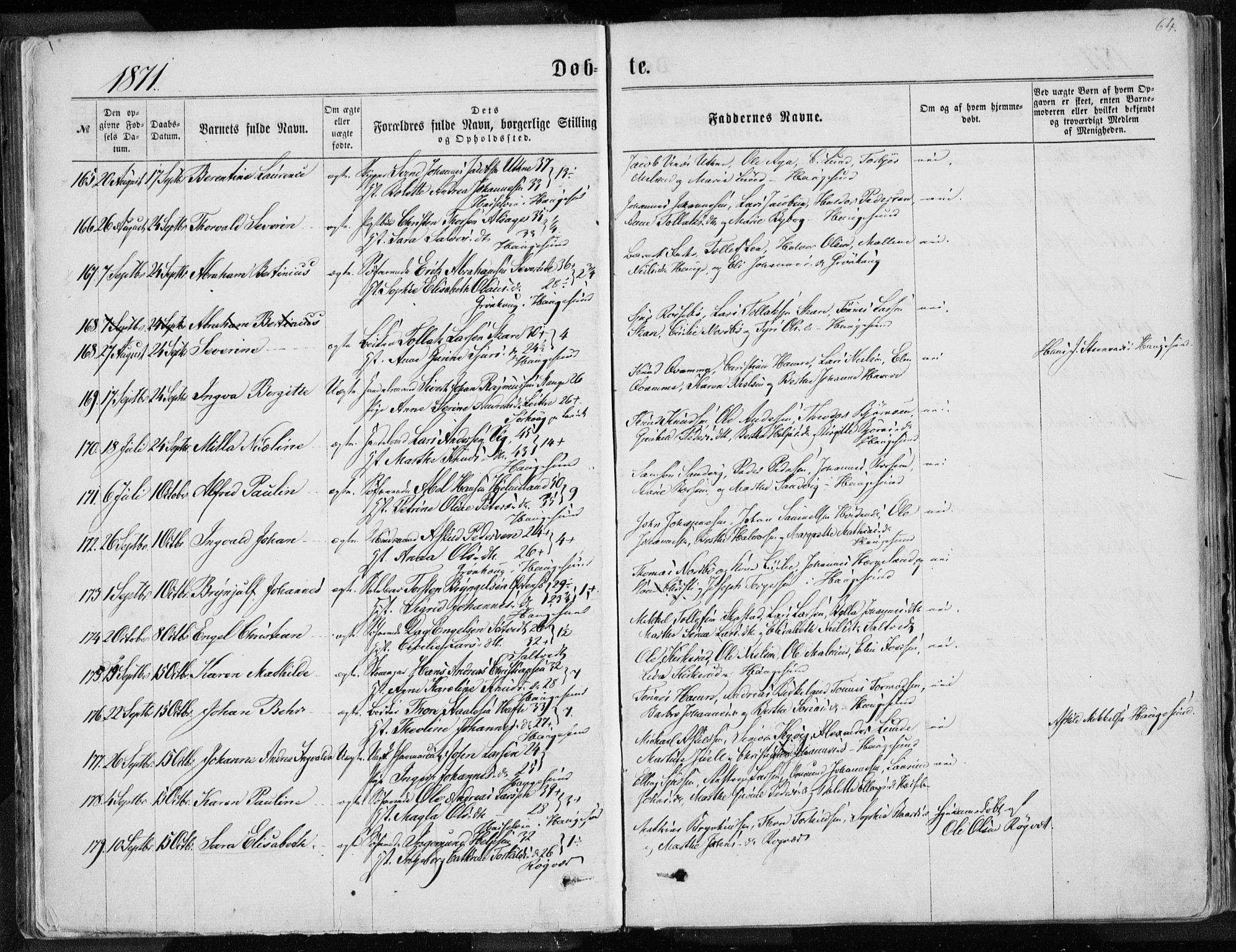 Torvastad sokneprestkontor, AV/SAST-A -101857/H/Ha/Haa/L0012: Parish register (official) no. A 12.1, 1867-1877, p. 64