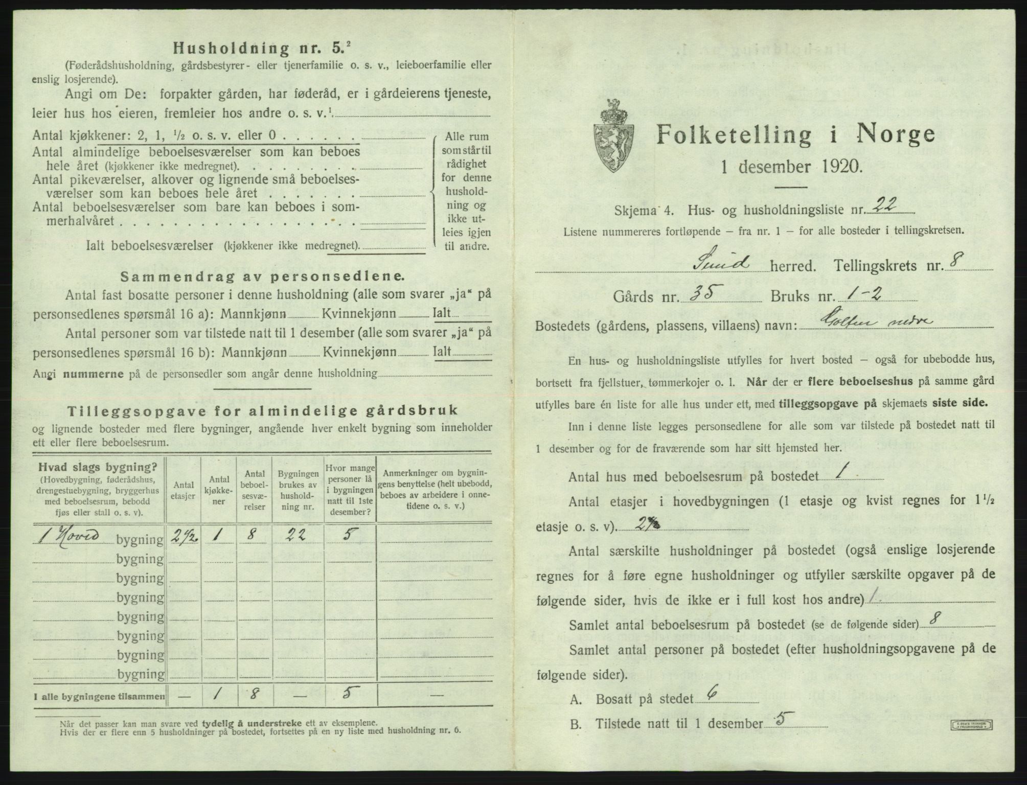 SAB, 1920 census for Sund, 1920, p. 719