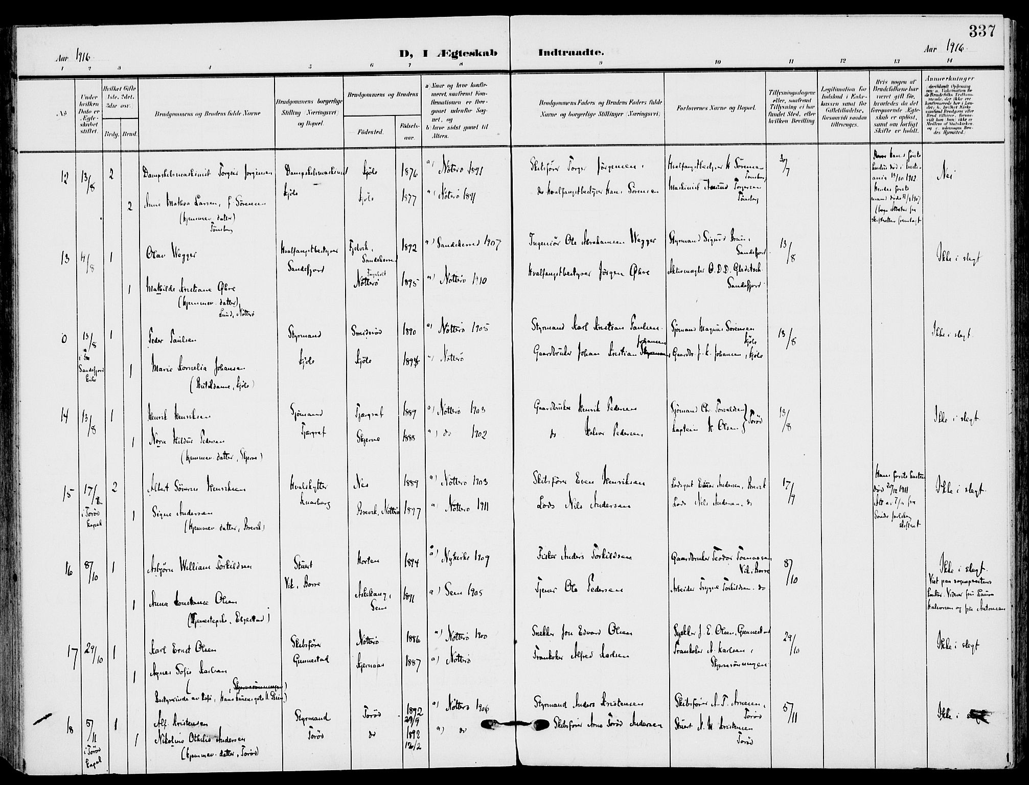 Nøtterøy kirkebøker, AV/SAKO-A-354/F/Fa/L0010: Parish register (official) no. I 10, 1908-1919, p. 337