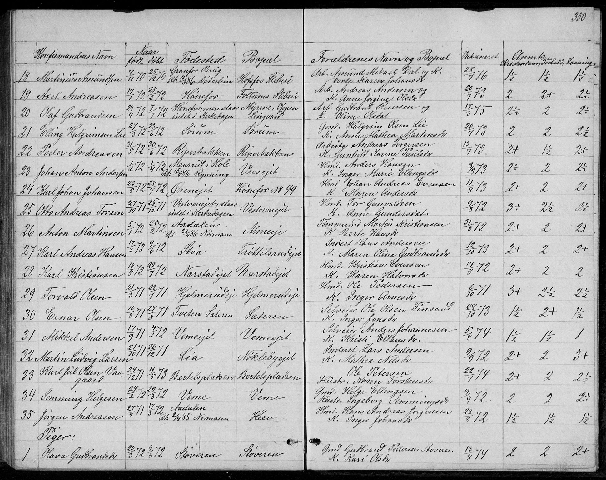 Norderhov kirkebøker, AV/SAKO-A-237/G/Ga/L0007: Parish register (copy) no. I 7, 1877-1887, p. 350