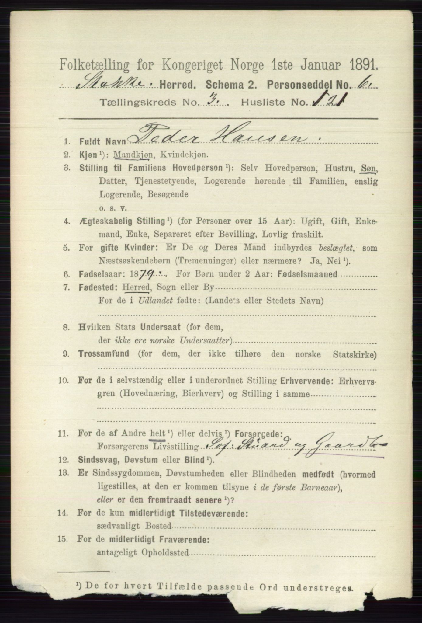 RA, 1891 census for 0720 Stokke, 1891, p. 2337