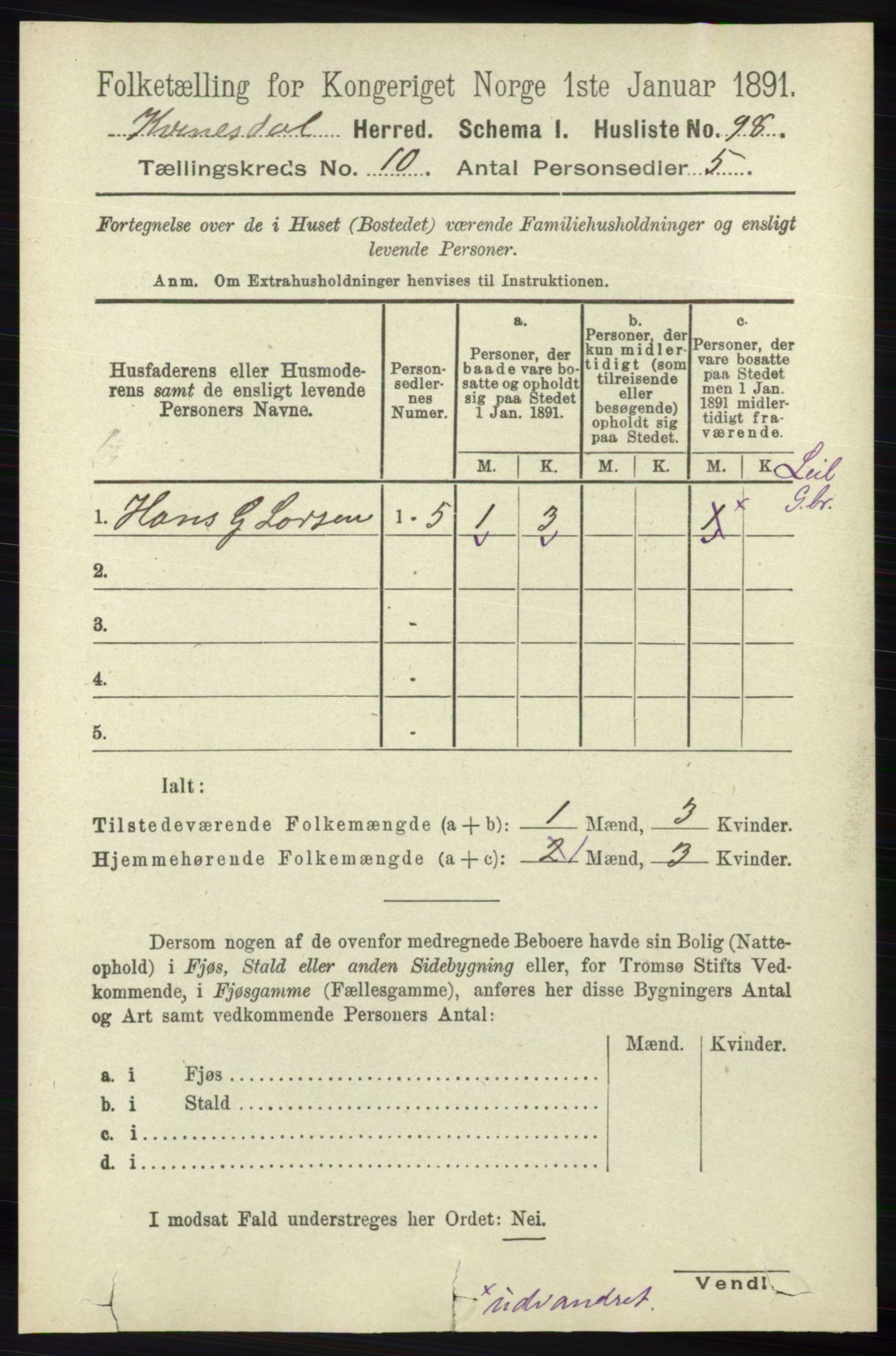 RA, 1891 census for 1037 Kvinesdal, 1891, p. 3851