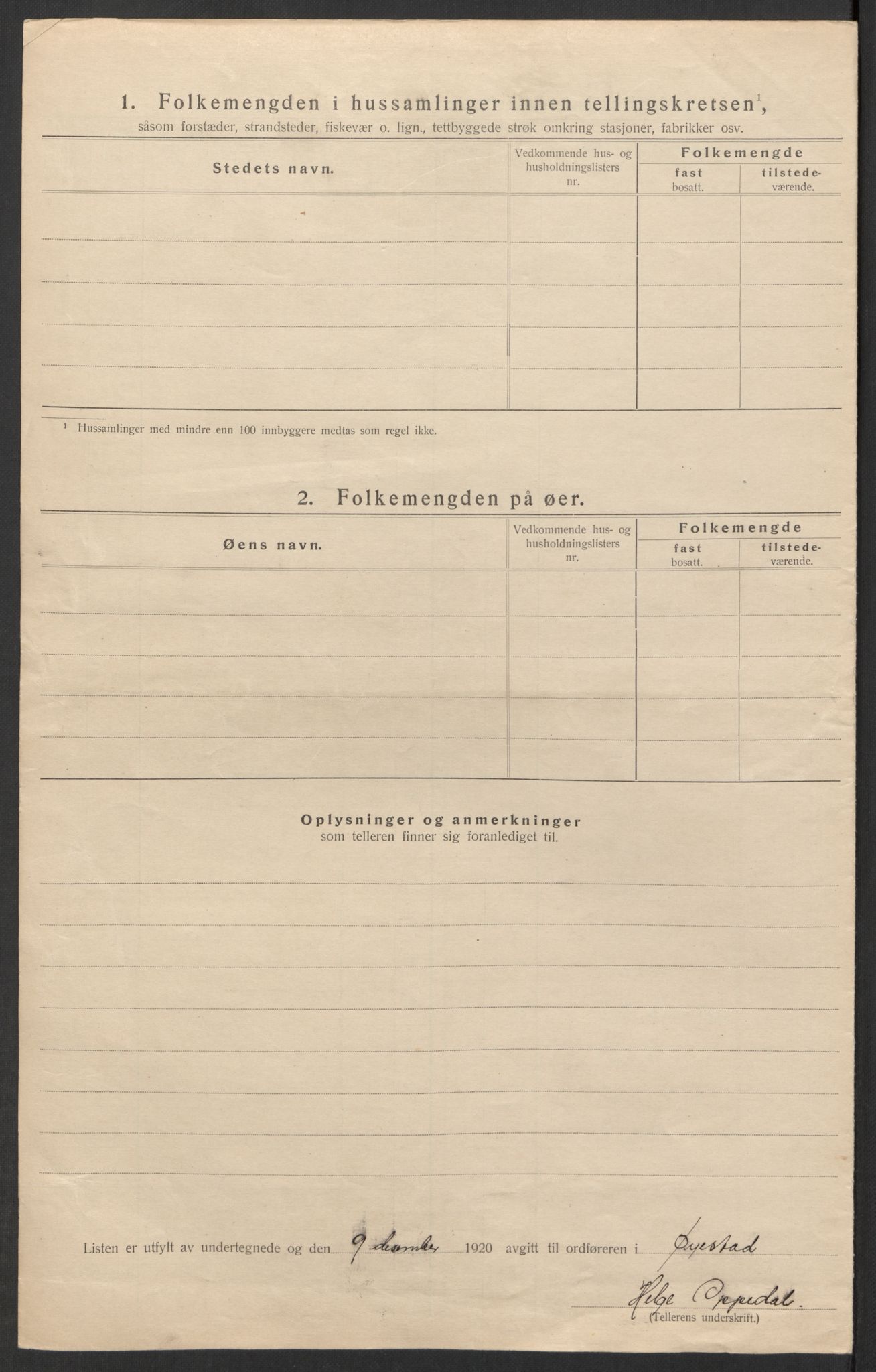 SAK, 1920 census for Øyestad, 1920, p. 26