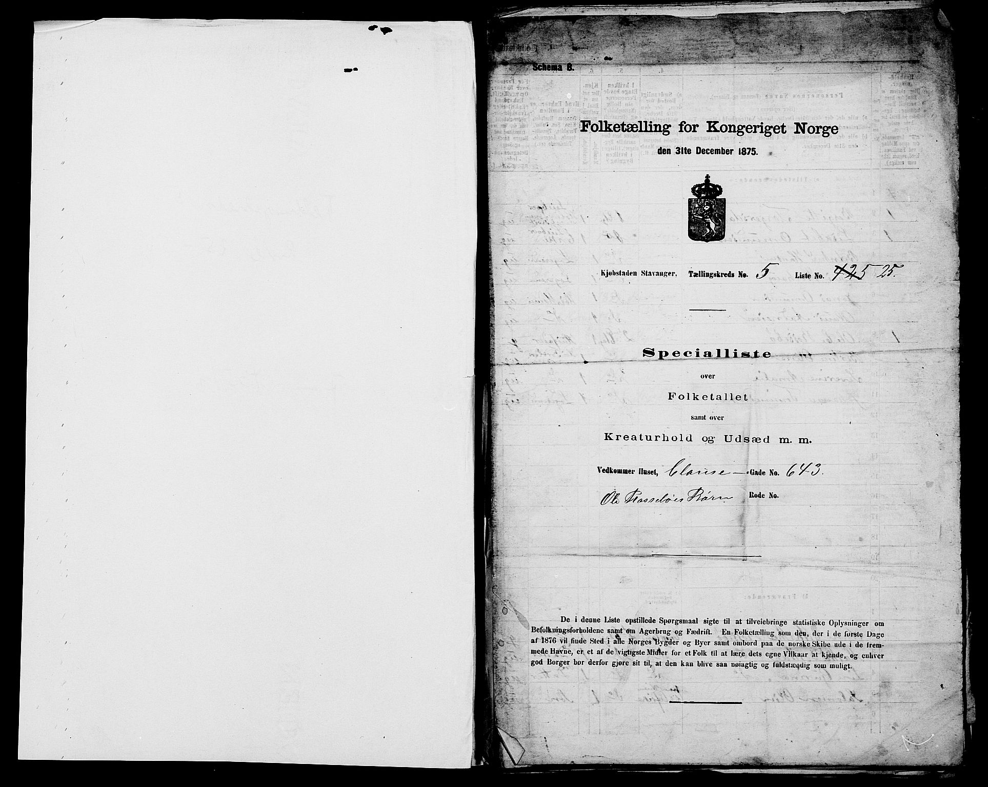 SAST, 1875 census for 1103 Stavanger, 1875, p. 862