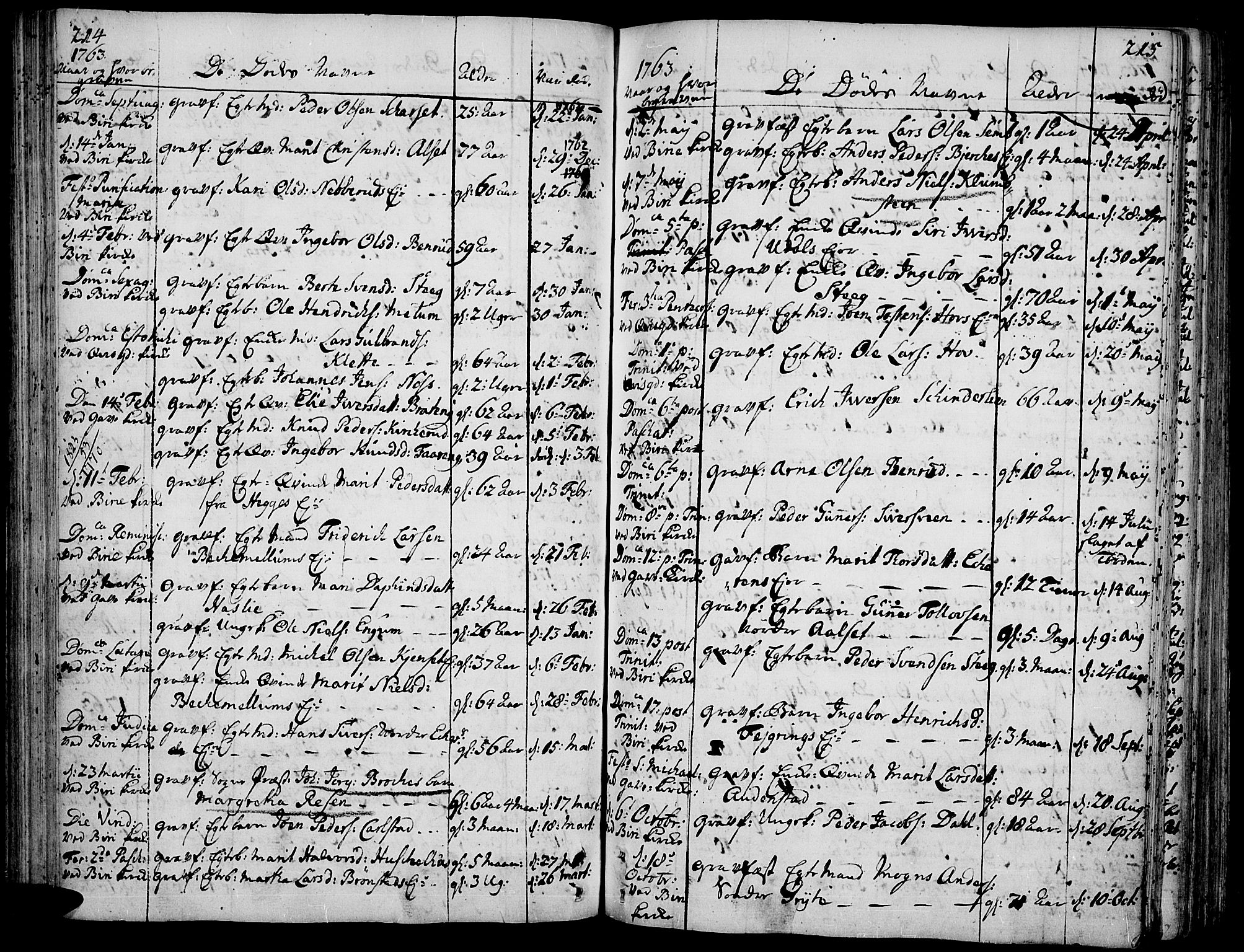 Biri prestekontor, AV/SAH-PREST-096/H/Ha/Haa/L0002: Parish register (official) no. 2, 1754-1789, p. 214-215