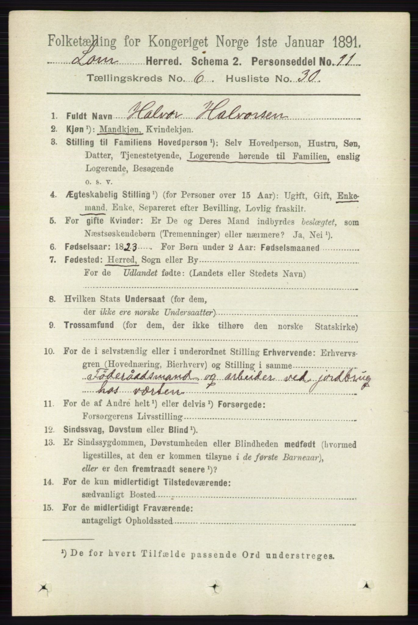 RA, 1891 census for 0514 Lom, 1891, p. 2568