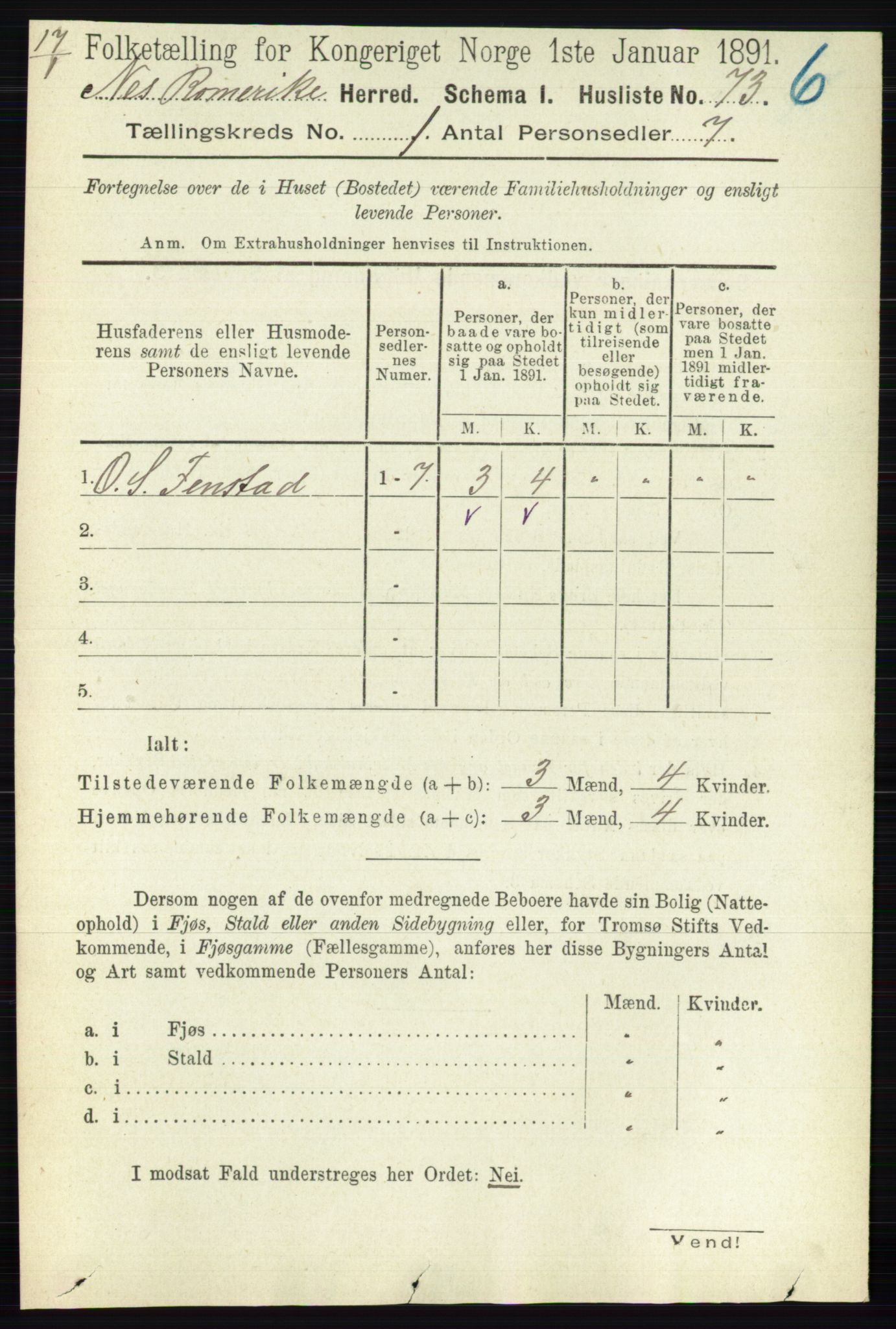 RA, 1891 census for 0236 Nes, 1891, p. 117