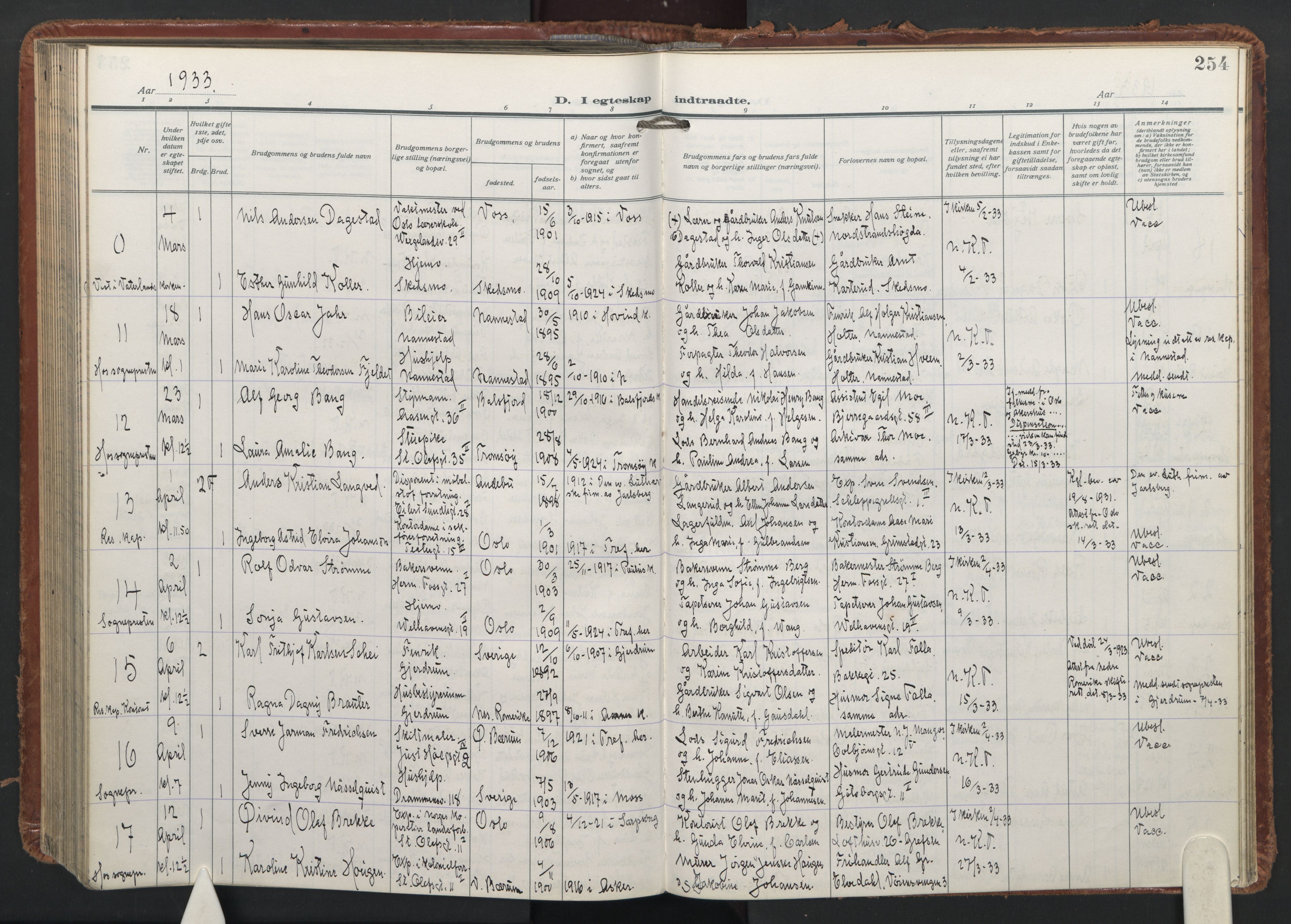 Trefoldighet prestekontor Kirkebøker, AV/SAO-A-10882/F/Fc/L0009: Parish register (official) no. III 9, 1922-1936, p. 254