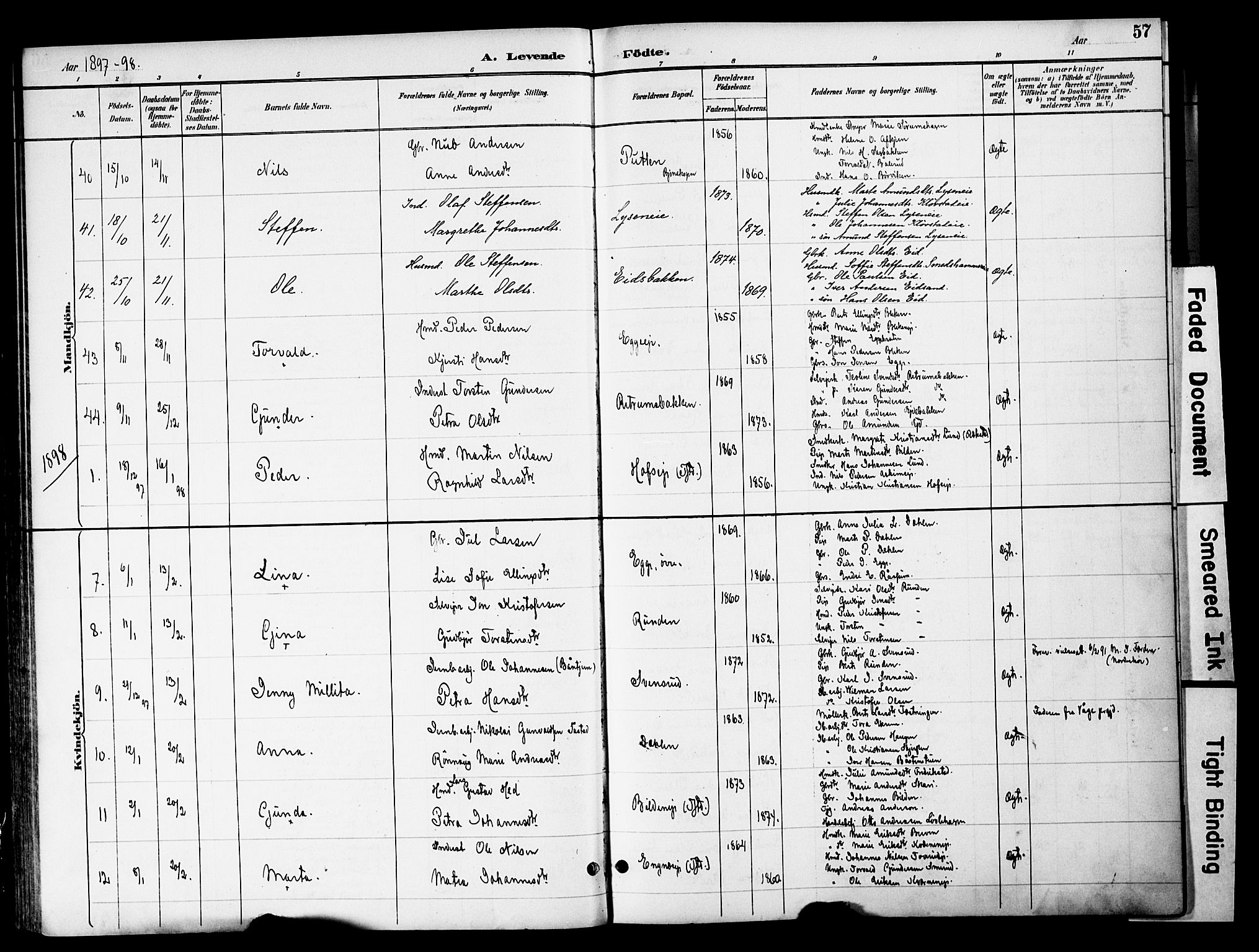 Gran prestekontor, SAH/PREST-112/H/Ha/Haa/L0020: Parish register (official) no. 20, 1889-1899, p. 57
