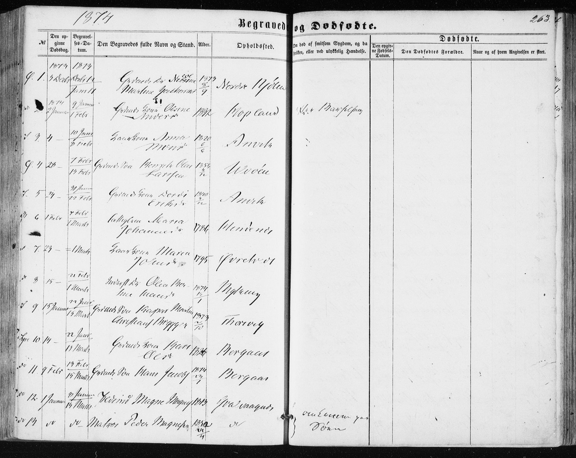 Lindås Sokneprestembete, SAB/A-76701/H/Haa: Parish register (official) no. A 16, 1863-1875, p. 263